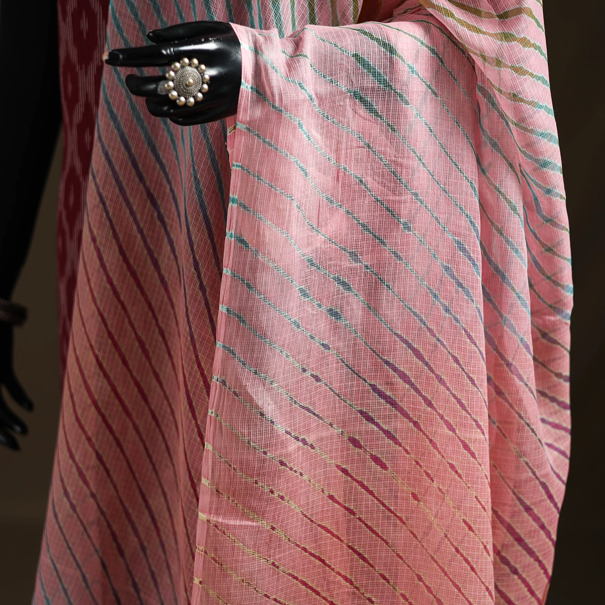 Pink - Kota Doria Cotton Tie-Dye Leheriya Dupatta with Tassels 03 - Image 3