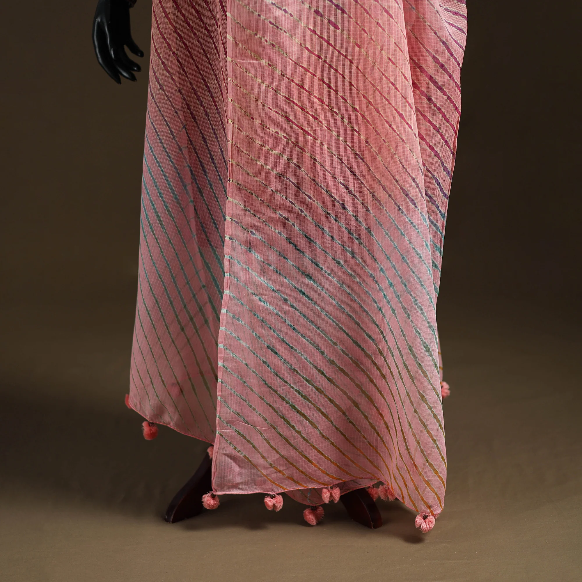 Pink - Kota Doria Cotton Tie-Dye Leheriya Dupatta with Tassels 03 - Image 4