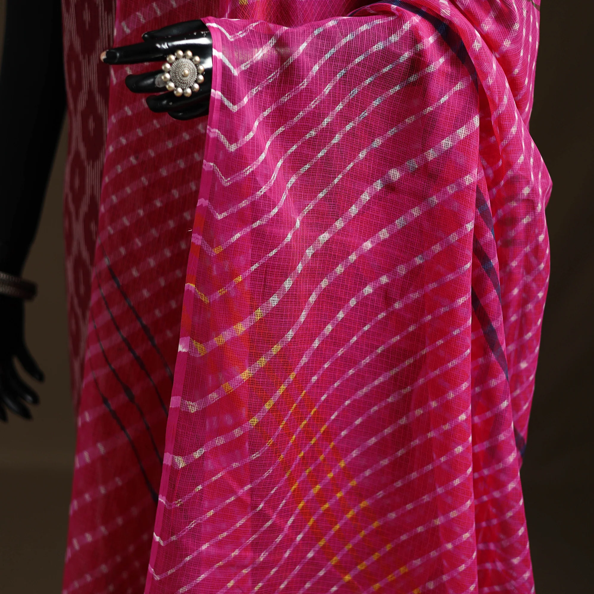 Pink - Kota Doria Cotton Tie-Dye Leheriya Dupatta with Tassels 06 - Image 3