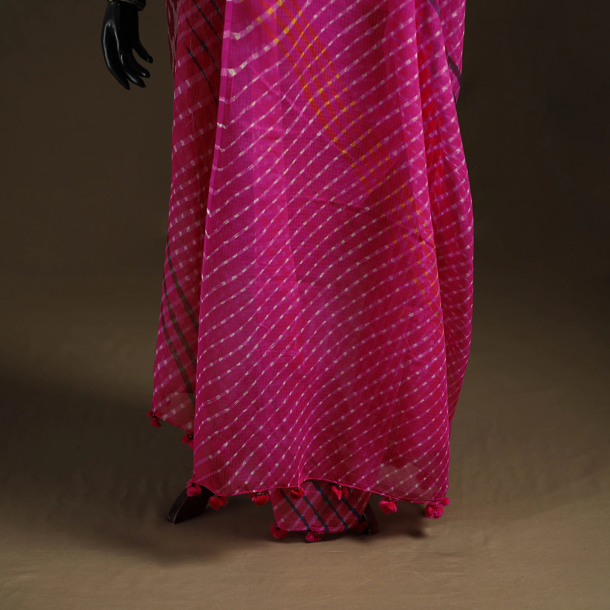 Pink - Kota Doria Cotton Tie-Dye Leheriya Dupatta with Tassels 06 - Image 4