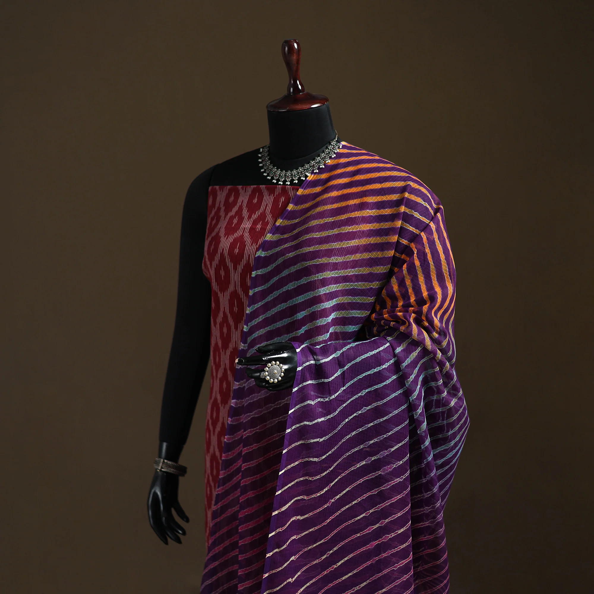 Purple - Kota Doria Cotton Tie-Dye Leheriya Dupatta with Tassels 09 - Image 2
