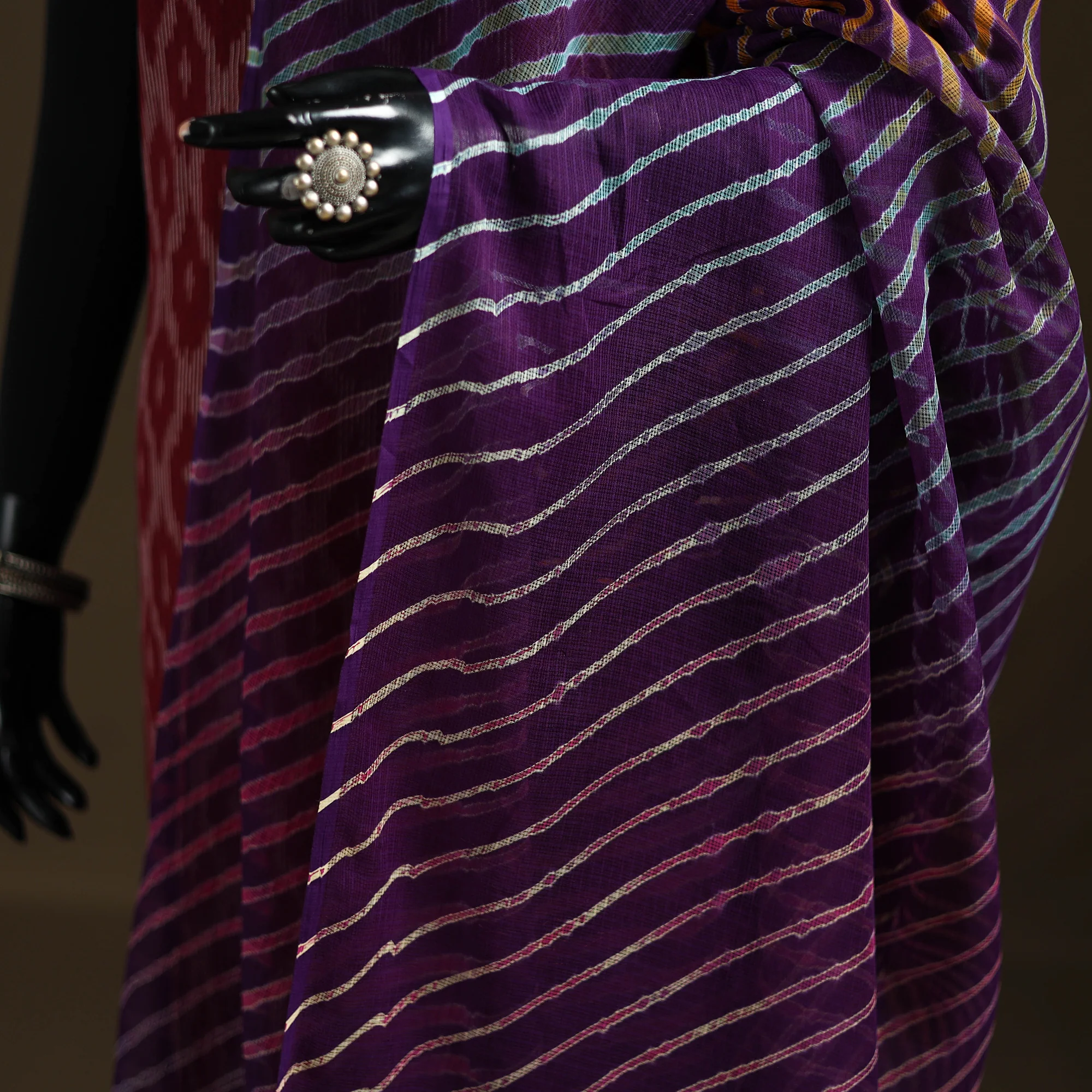 Purple - Kota Doria Cotton Tie-Dye Leheriya Dupatta with Tassels 09 - Image 3