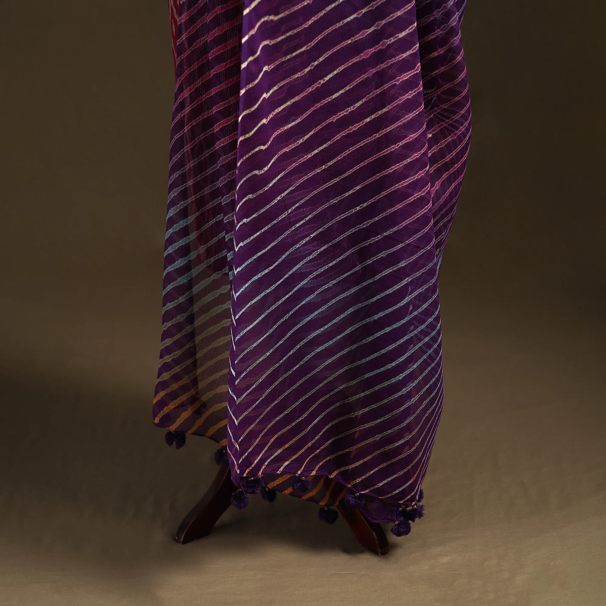 Purple - Kota Doria Cotton Tie-Dye Leheriya Dupatta with Tassels 09 - Image 4