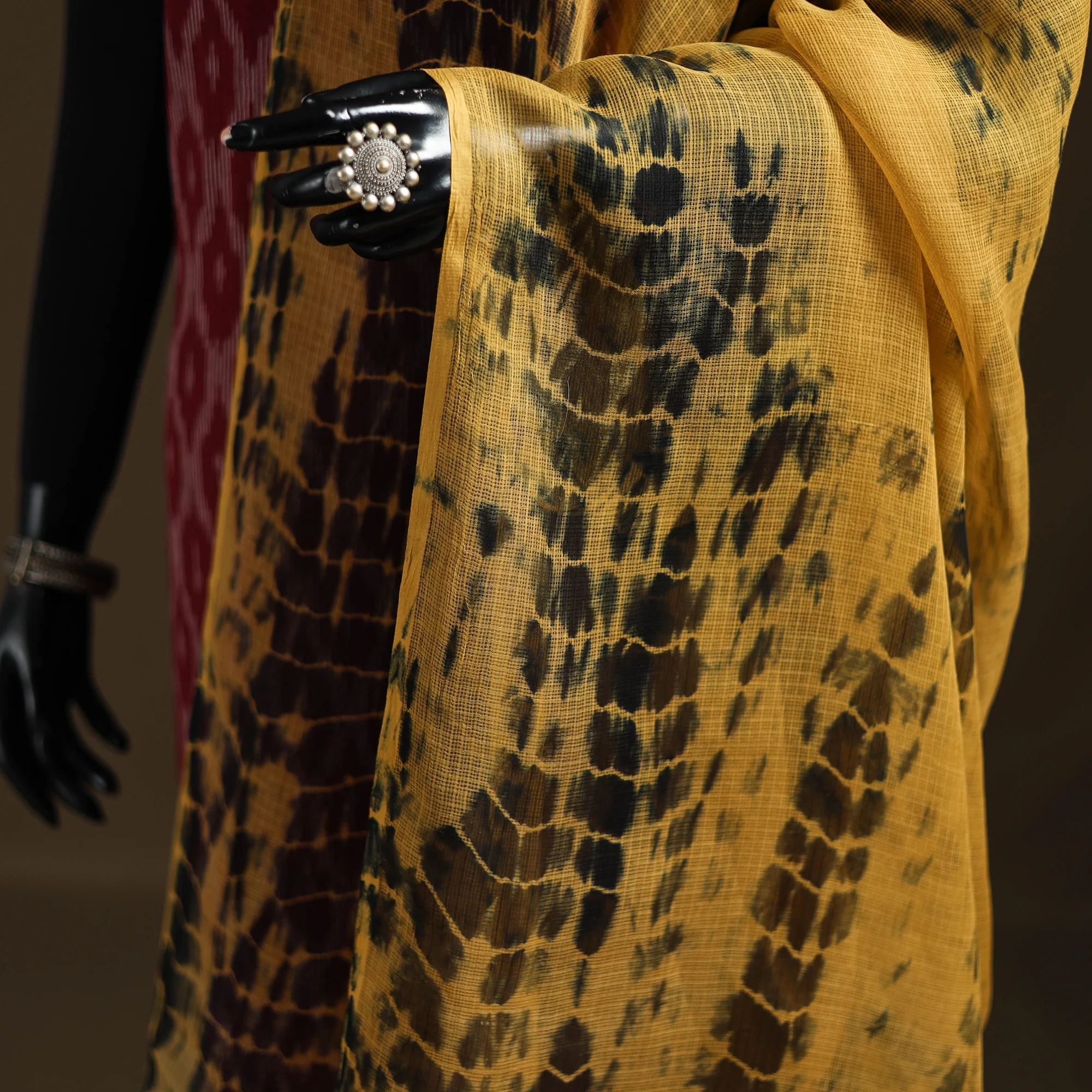 Yellow - Kota Doria Cotton Tie-Dye Shibori Dupatta with Tassels 12 - Image 3
