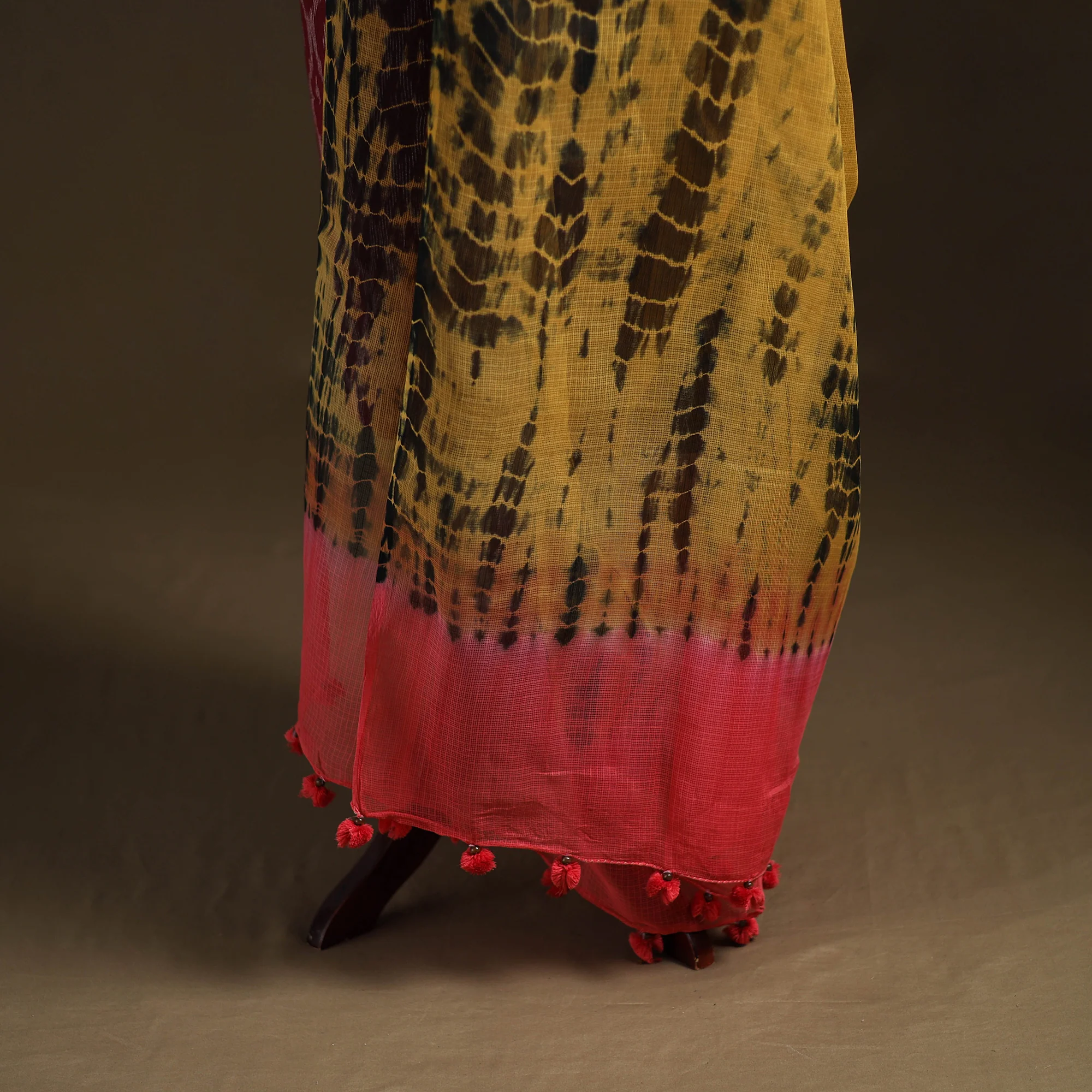 Yellow - Kota Doria Cotton Tie-Dye Shibori Dupatta with Tassels 12 - Image 4