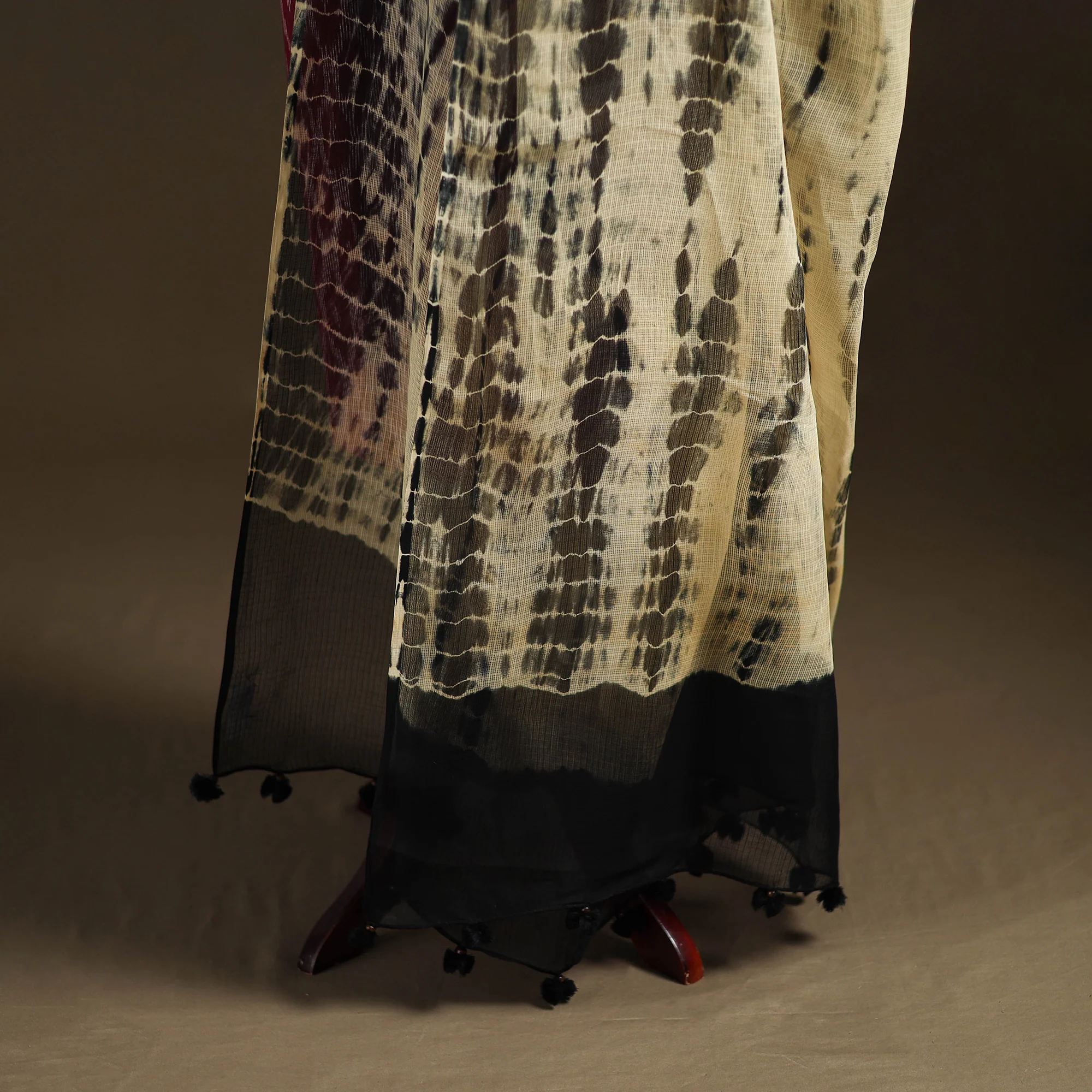Beige - Kota Doria Cotton Tie-Dye Shibori Dupatta with Tassels 13 - Image 4