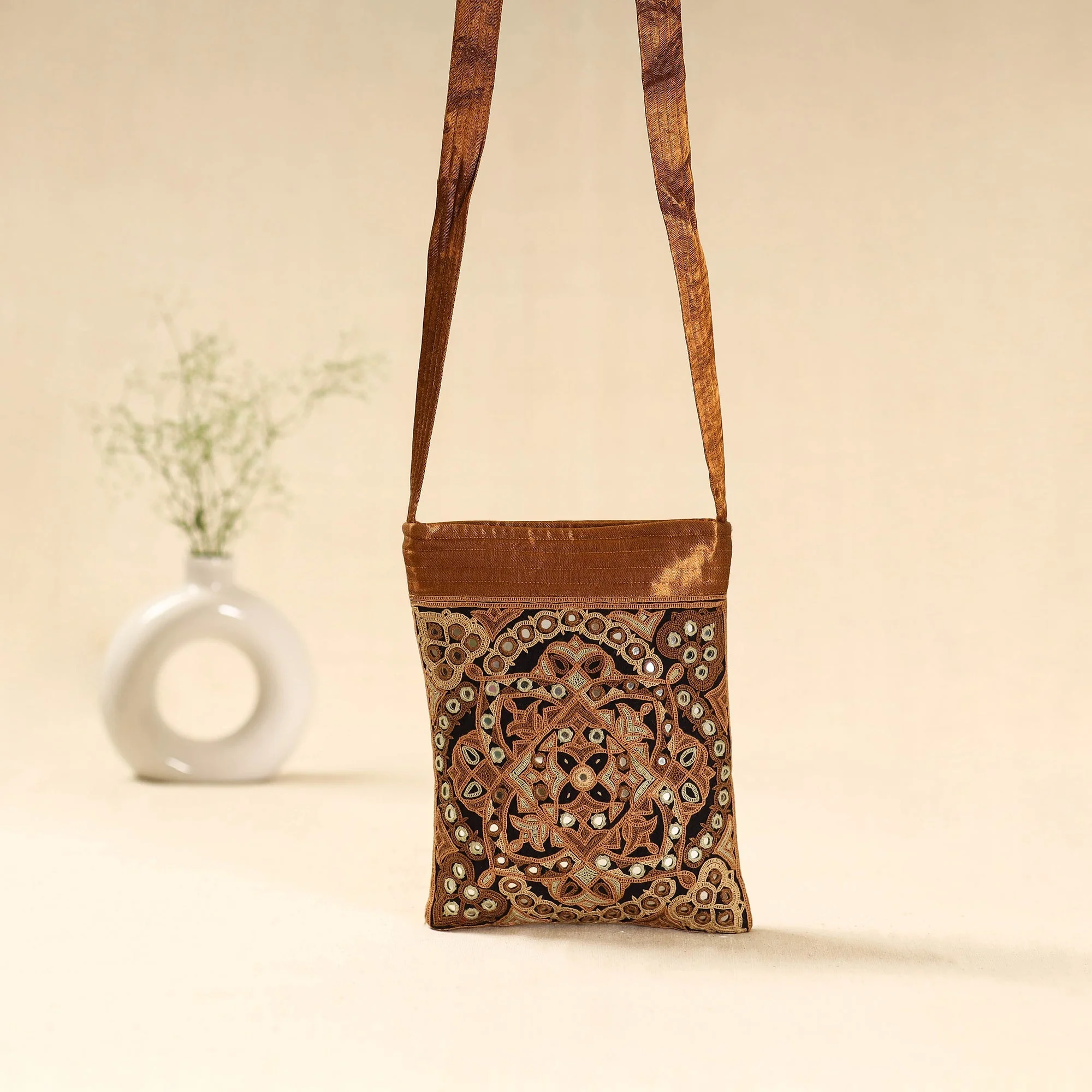 Brown - Kutch Ahir Hand Embroidered Sling Bag 38 - Image 2