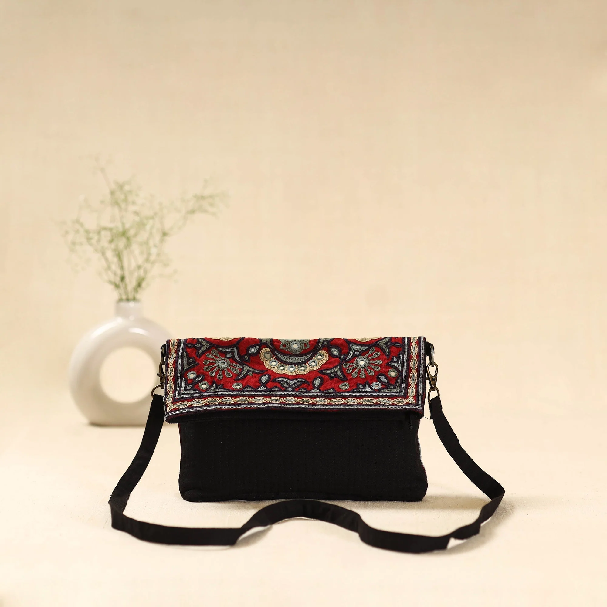 Black - Kutch Ahir Hand Embroidered Sling Bag 76