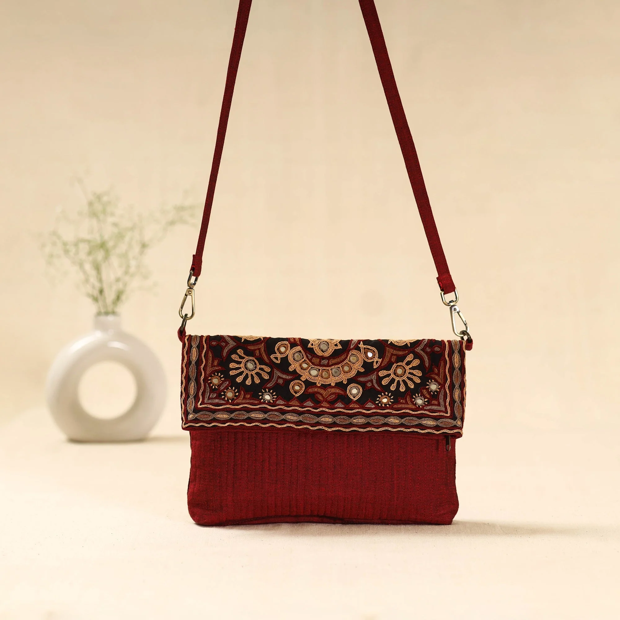 Red - Kutch Ahir Hand Embroidered Sling Bag 79 - Image 3