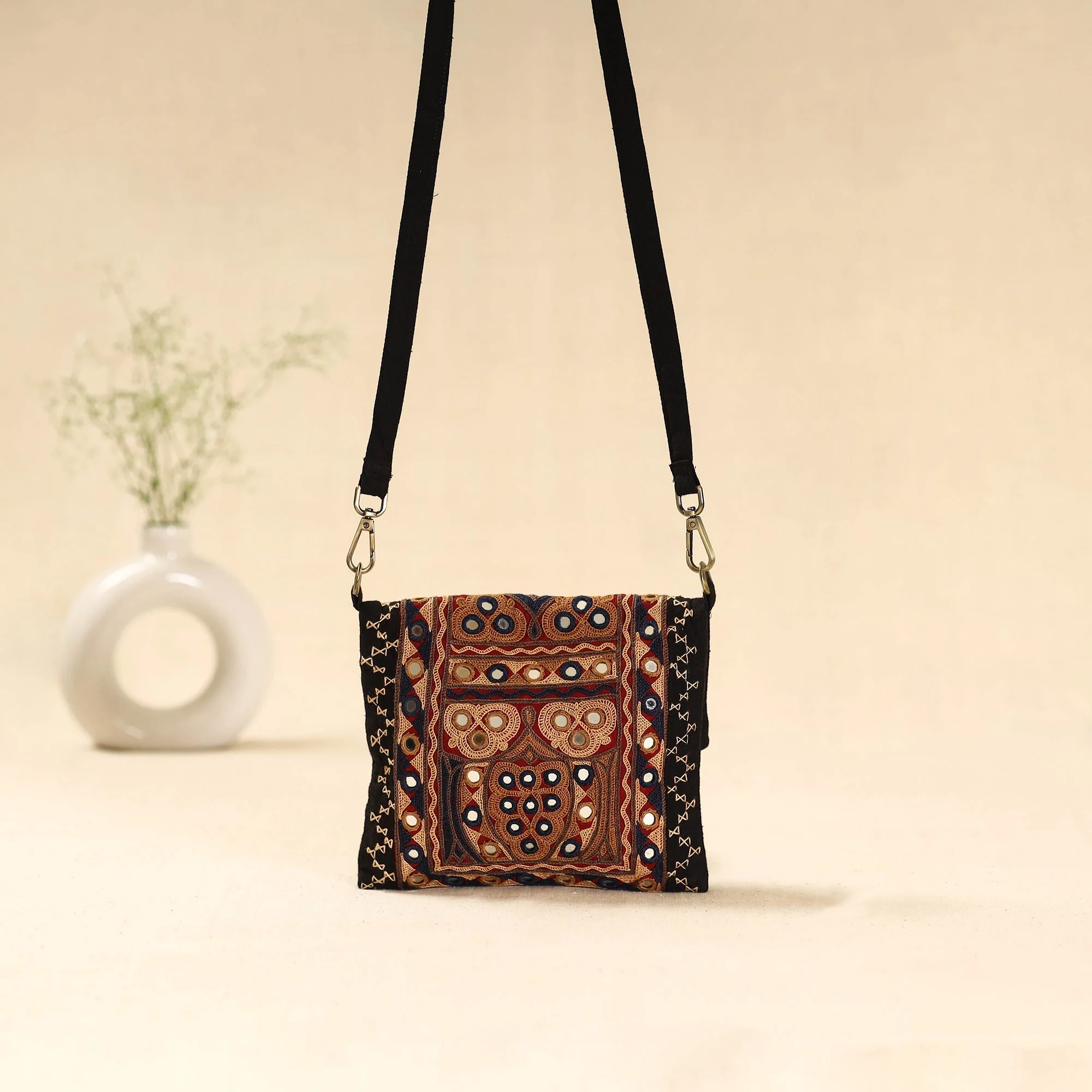 Black - Kutch Ahir Hand Embroidered Sling Bag 86 - Image 2