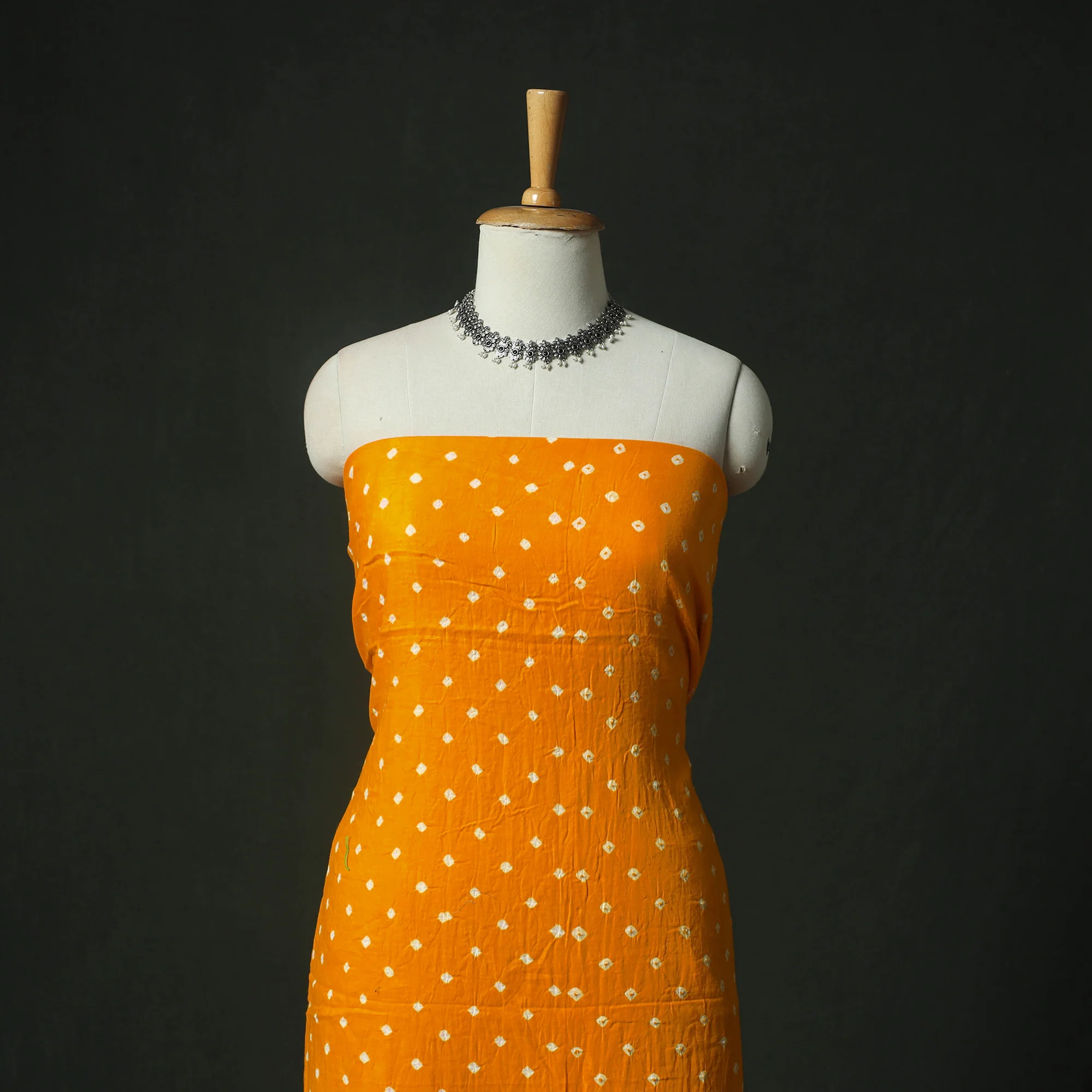 Yellow - Kutch Bandhani Tie-Dye Cotton 2pc Unstitched Dress Material Kurta Set with Earrings 01 - Image 2