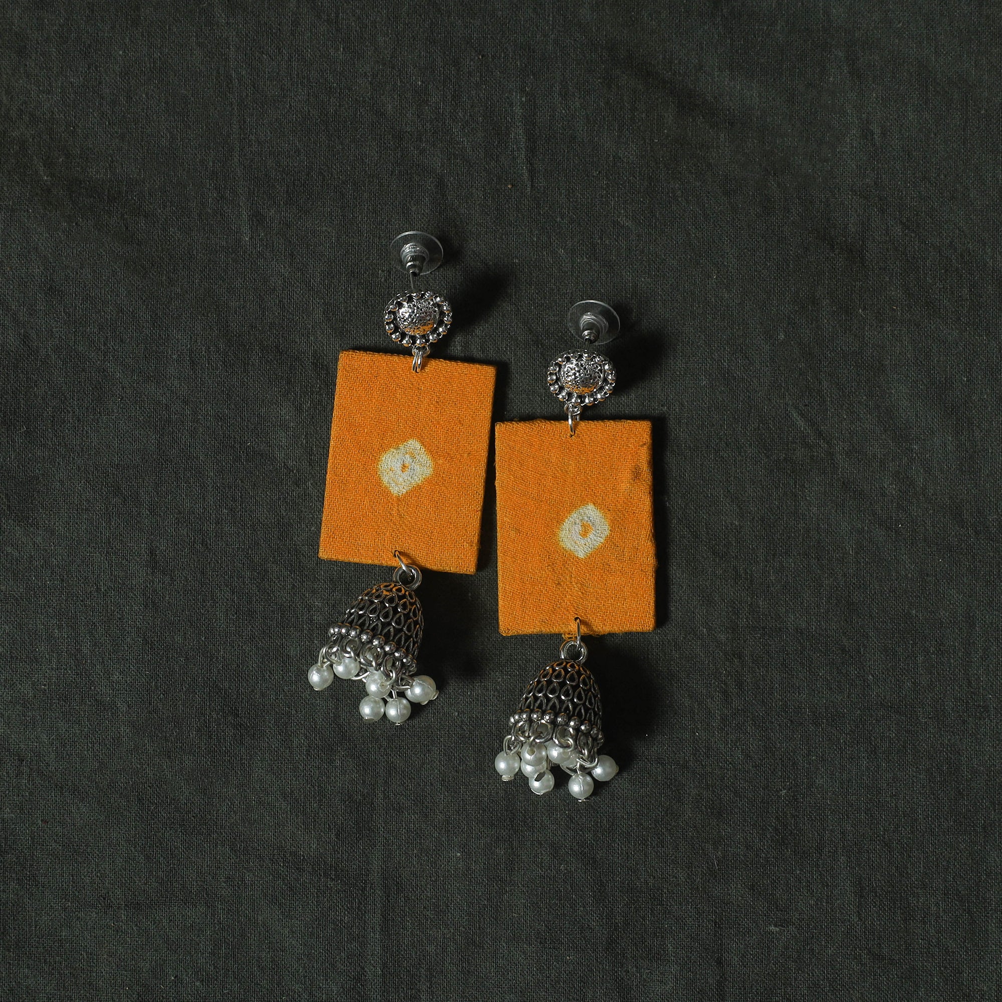 Yellow - Kutch Bandhani Tie-Dye Cotton 2pc Unstitched Dress Material Kurta Set with Earrings 01 - Image 5
