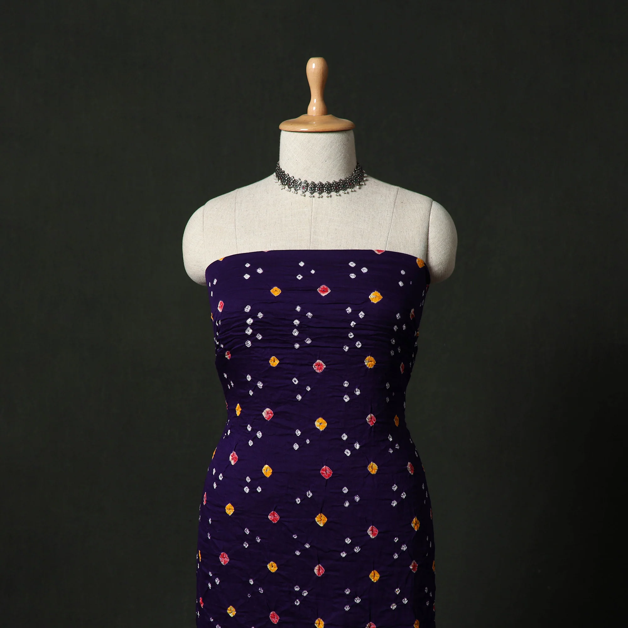 Kutch Bandhani Tie-Dye Cotton 2pc Unstitched Dress Material Kurta Set with Earrings 01 - Image 2