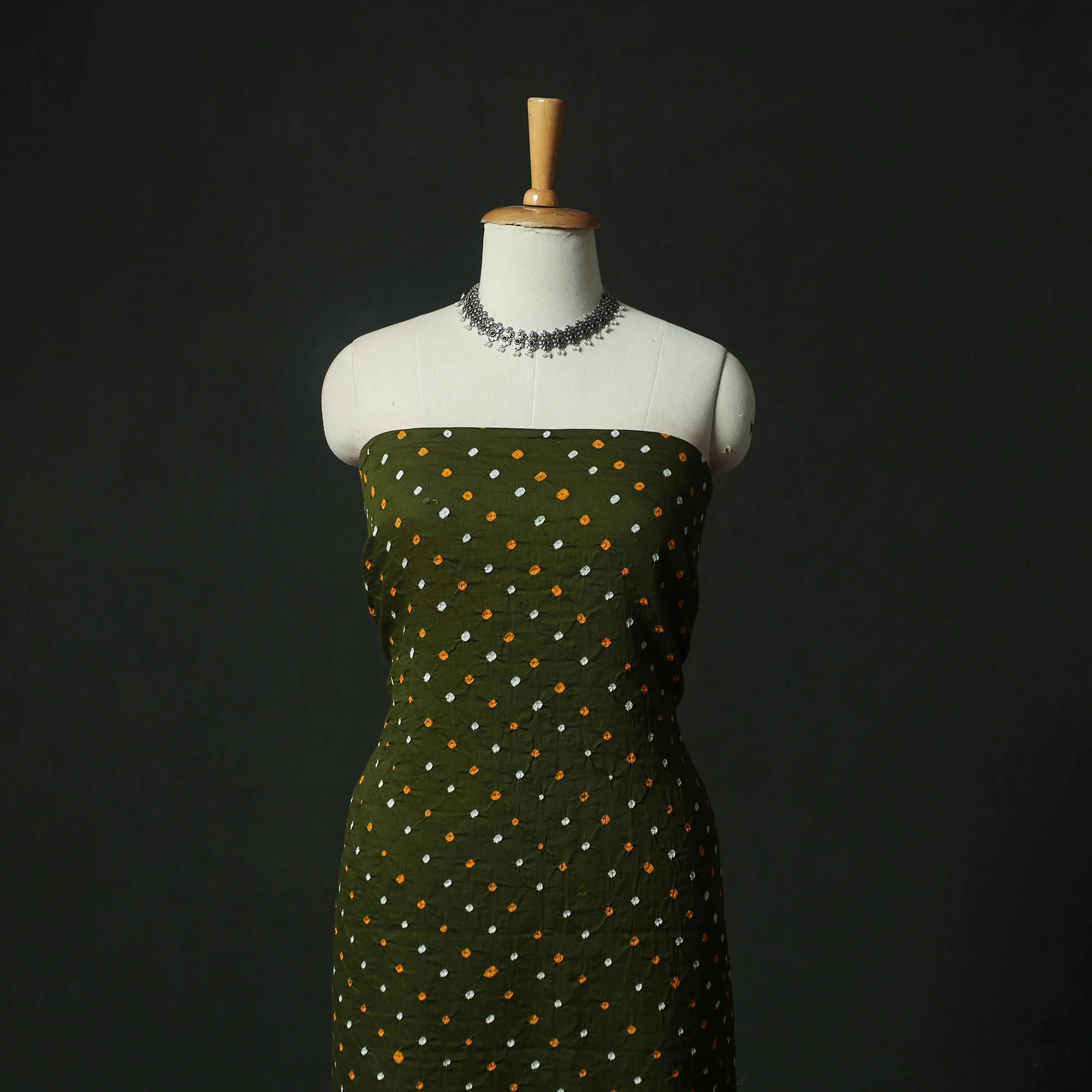 Green - Kutch Bandhani Tie-Dye Cotton 2pc Unstitched Dress Material Kurta Set with Earrings 03 - Image 2