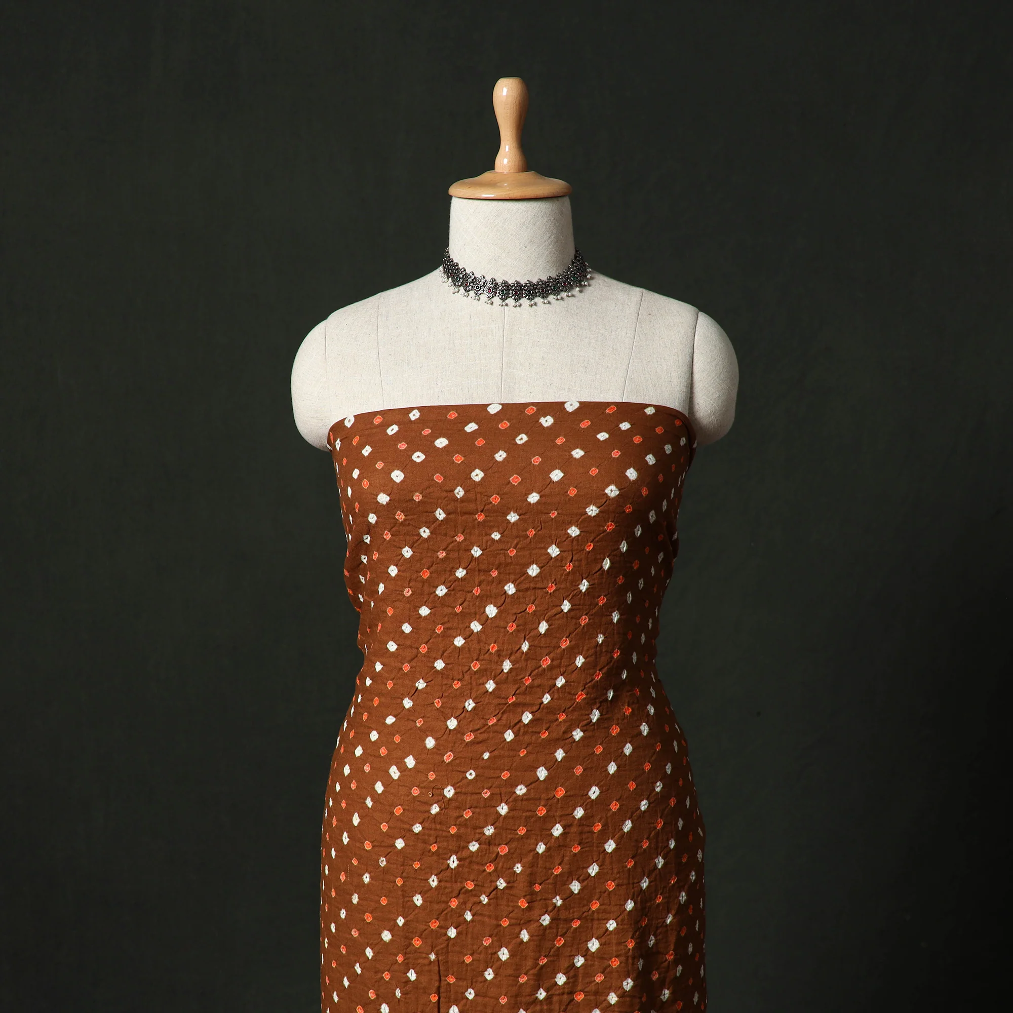 Kutch Bandhani Tie-Dye Cotton 2pc Unstitched Dress Material Kurta Set with Earrings 03 - Image 2