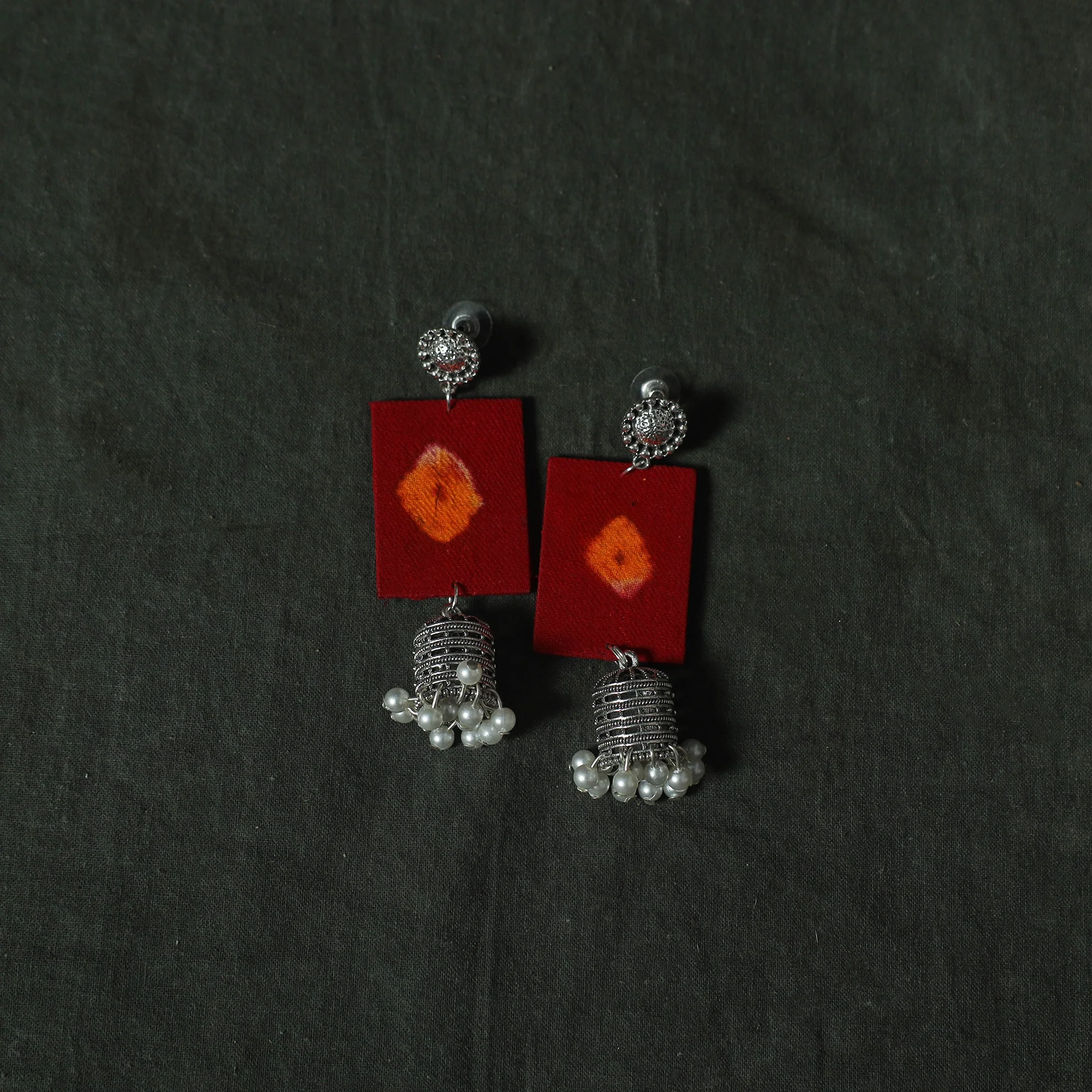 Red - Kutch Bandhani Tie-Dye Cotton 2pc Unstitched Dress Material Kurta Set with Earrings 04 - Image 5