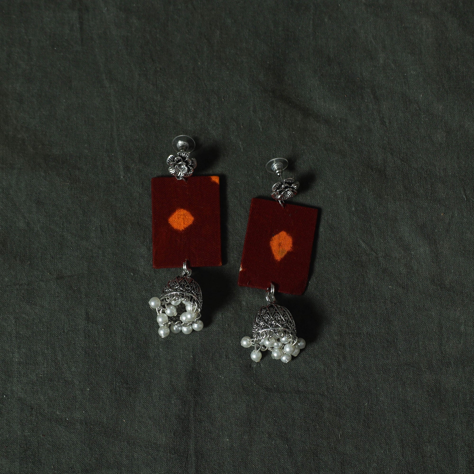 Maroon - Kutch Bandhani Tie-Dye Cotton 2pc Unstitched Dress Material Kurta Set with Earrings 05 - Image 5