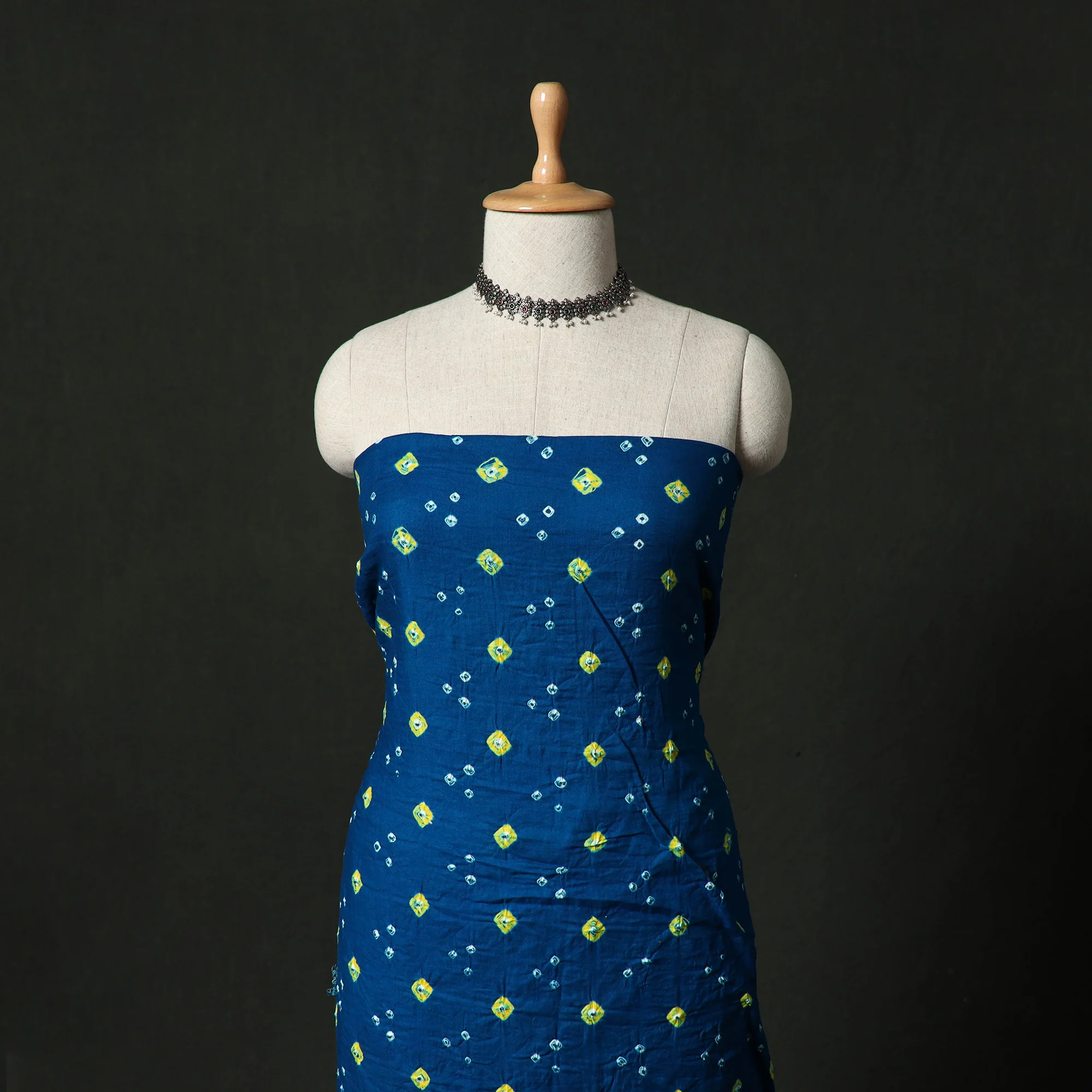 Kutch Bandhani Tie-Dye Cotton 2pc Unstitched Dress Material Kurta Set with Earrings 05 - Image 2