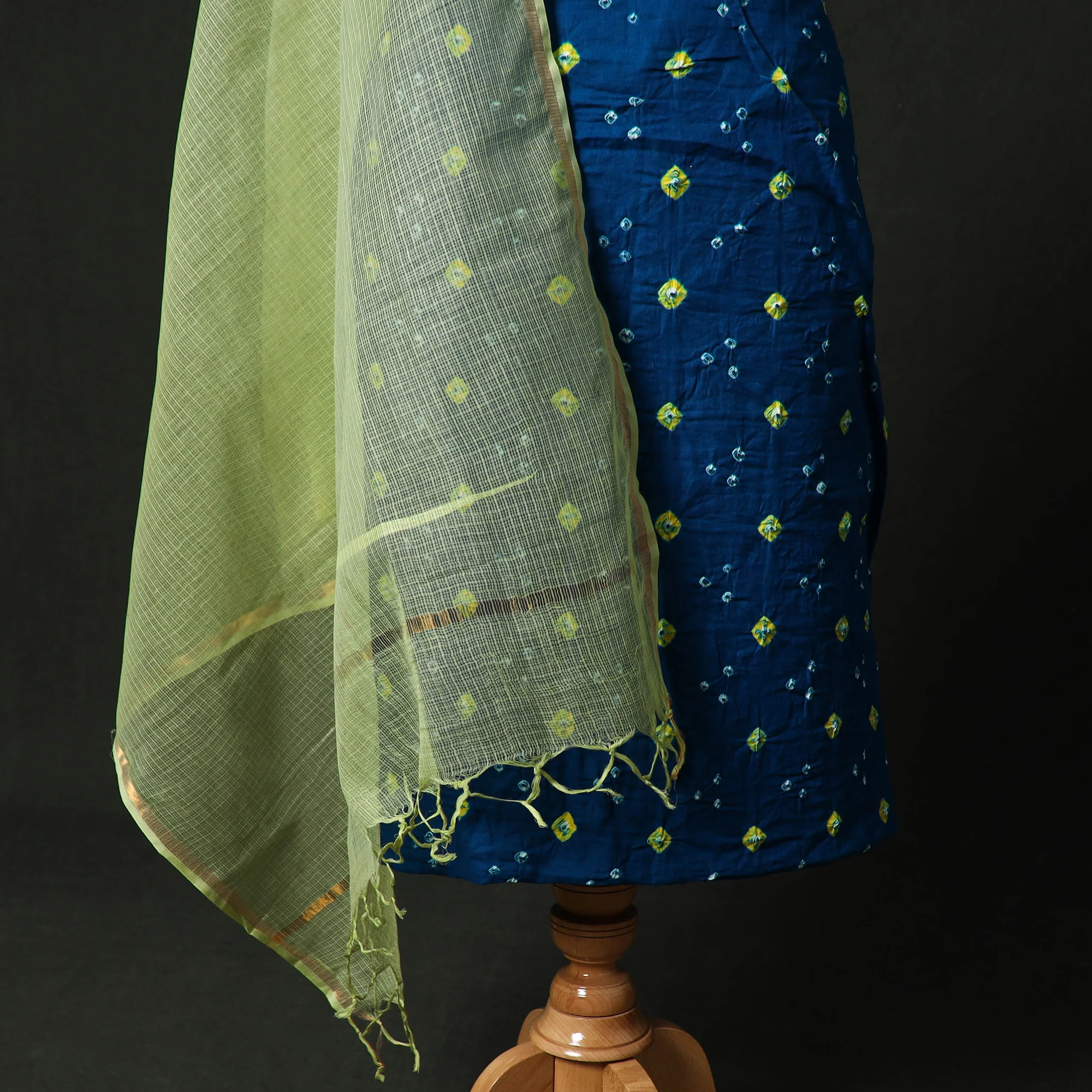 Kutch Bandhani Tie-Dye Cotton 2pc Unstitched Dress Material Kurta Set with Earrings 05 - Image 4