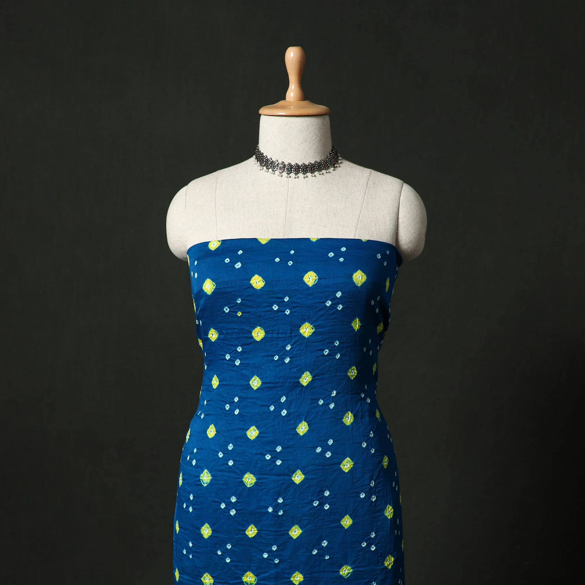 Kutch Bandhani Tie-Dye Cotton 2pc Unstitched Dress Material Kurta Set with Earrings 06 - Image 2