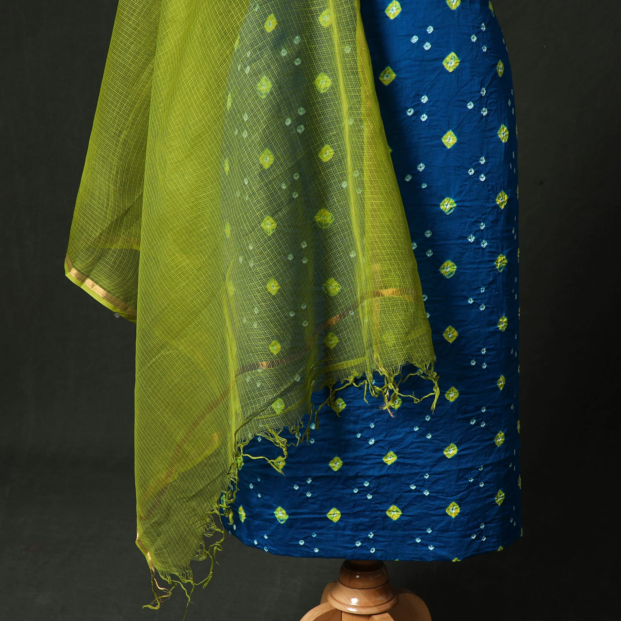 Kutch Bandhani Tie-Dye Cotton 2pc Unstitched Dress Material Kurta Set with Earrings 06 - Image 4