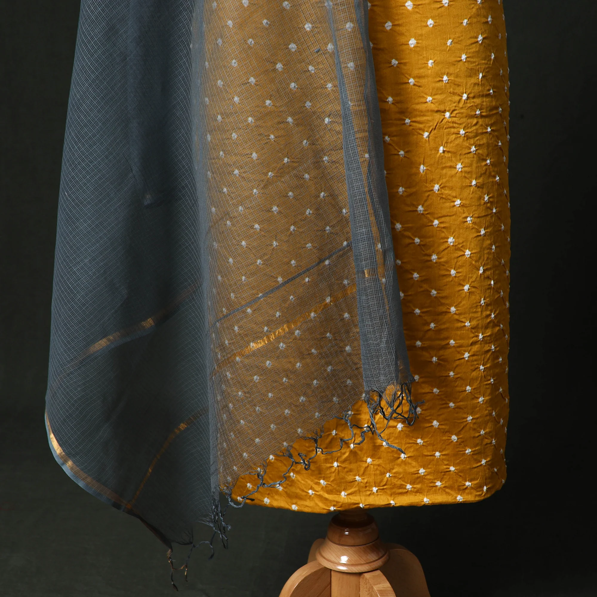 Kutch Bandhani Tie-Dye Cotton 2pc Unstitched Dress Material Kurta Set with Earrings 07 - Image 4