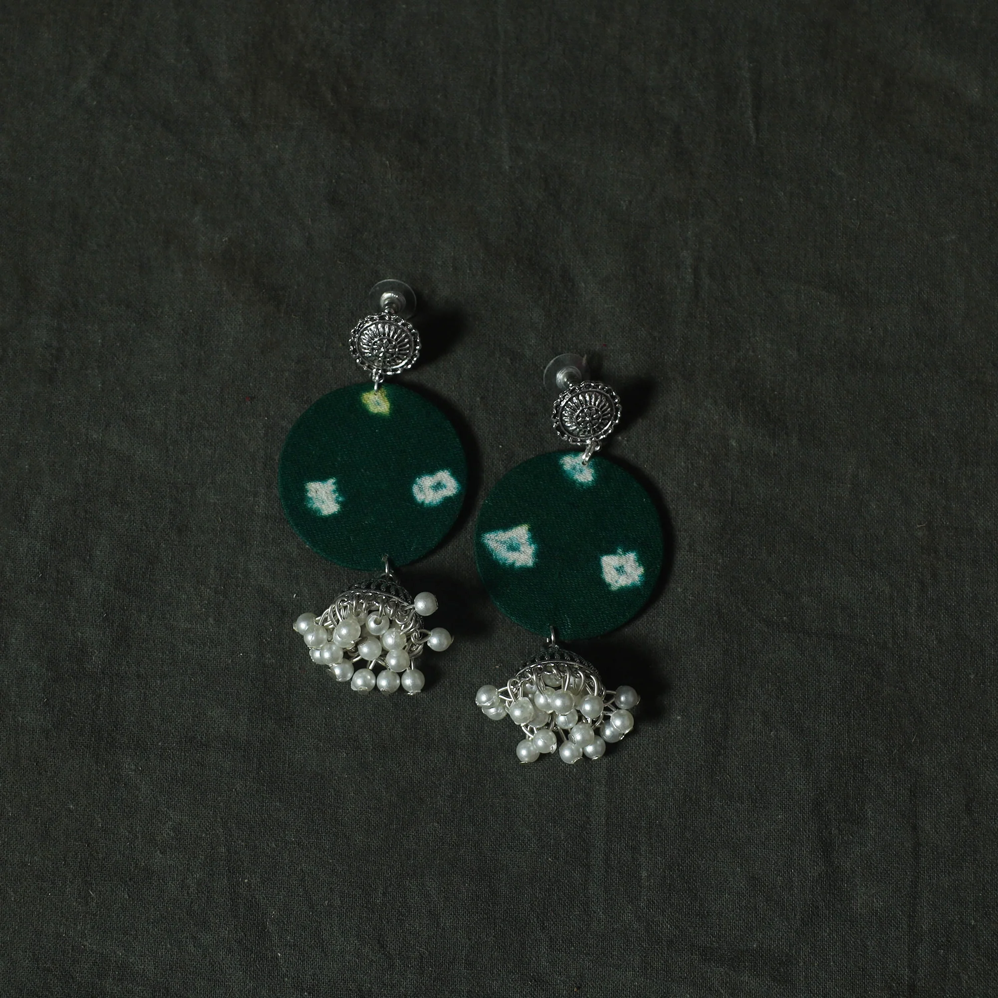Green - Kutch Bandhani Tie-Dye Cotton 2pc Unstitched Dress Material Kurta Set with Earrings 09 - Image 5