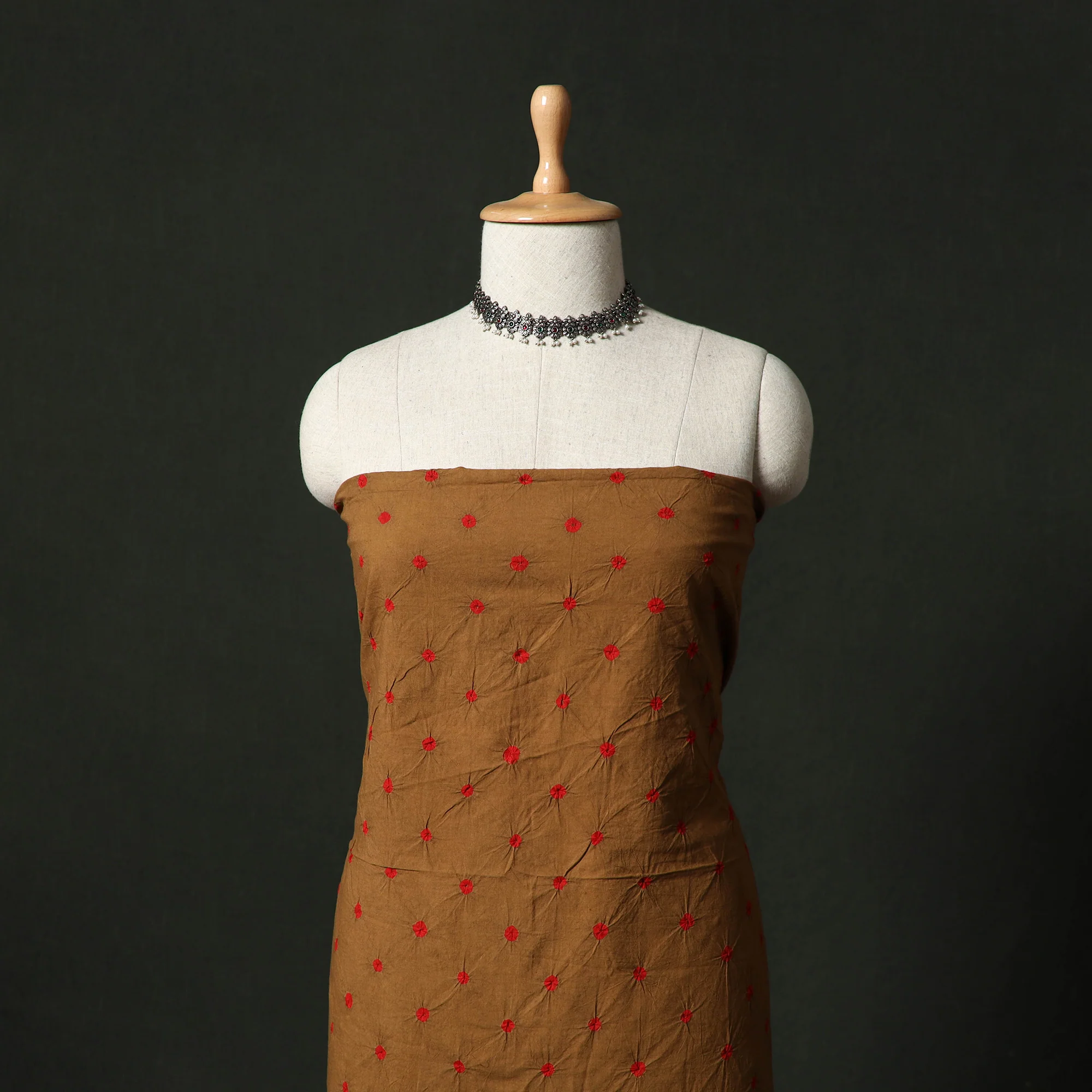 Kutch Bandhani Tie-Dye Cotton 2pc Unstitched Dress Material Kurta Set with Earrings 09 - Image 2
