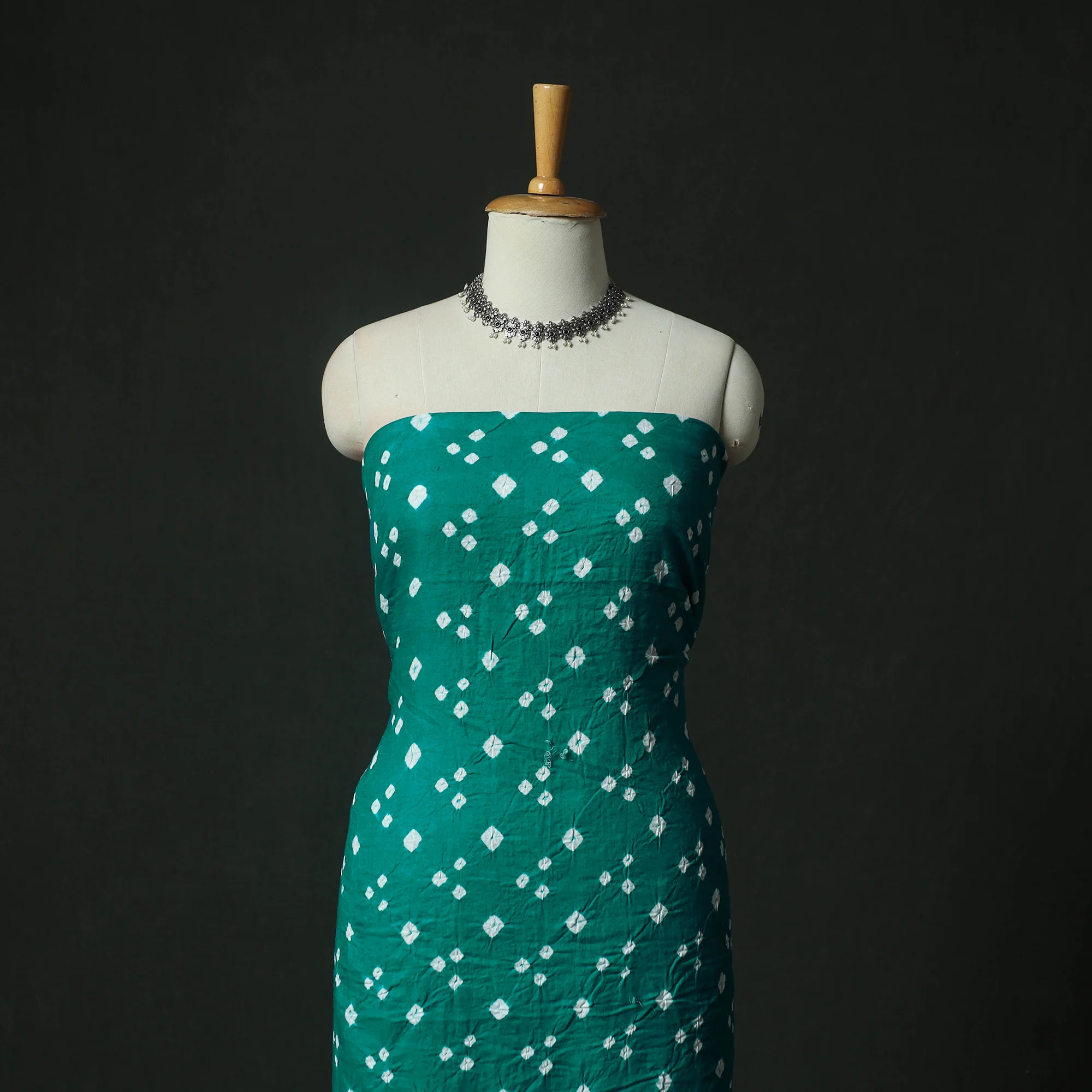 Green - Kutch Bandhani Tie-Dye Cotton 2pc Unstitched Dress Material Kurta Set with Earrings 12 - Image 2