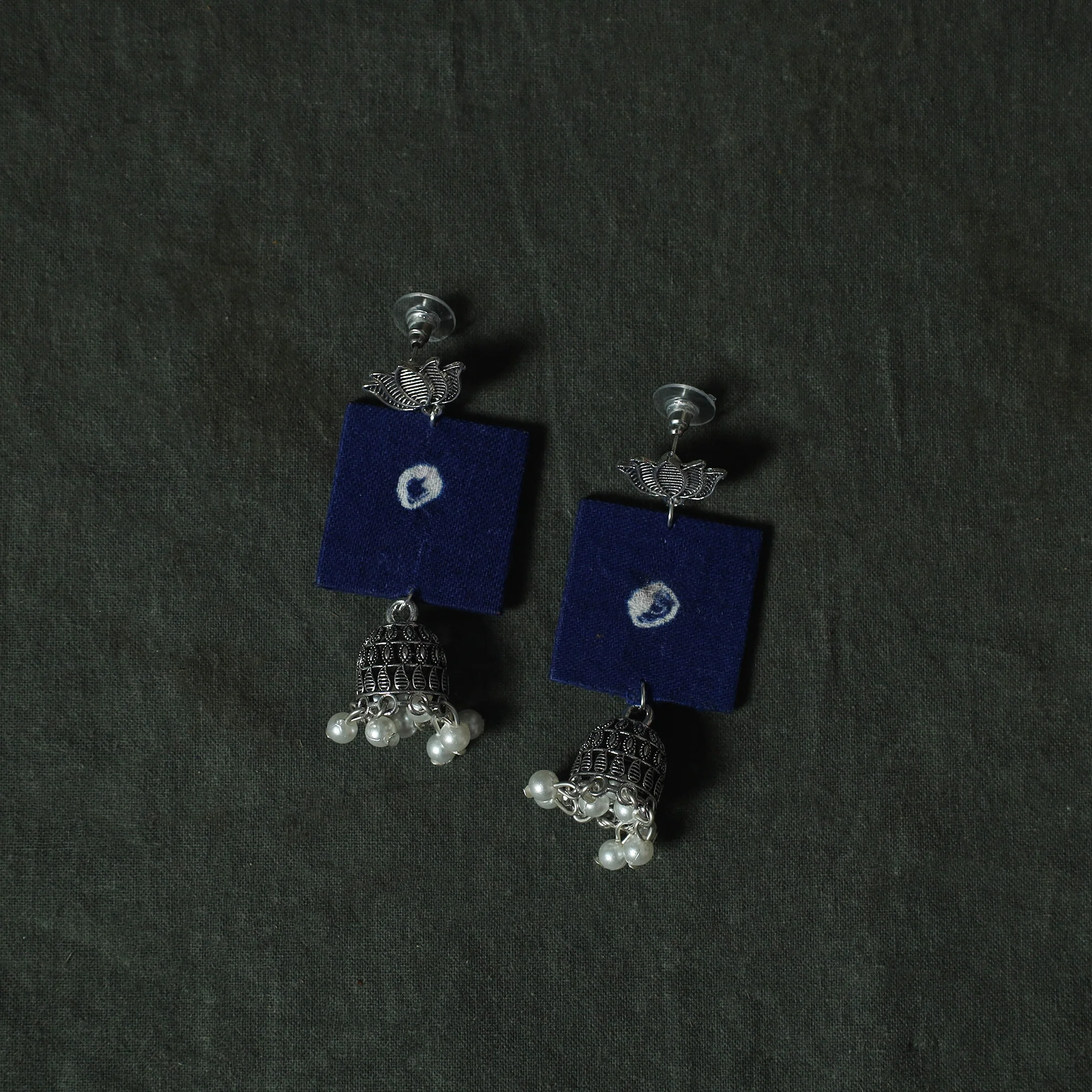 Blue - Kutch Bandhani Tie-Dye Cotton 2pc Unstitched Dress Material Kurta Set with Earrings 14 - Image 5