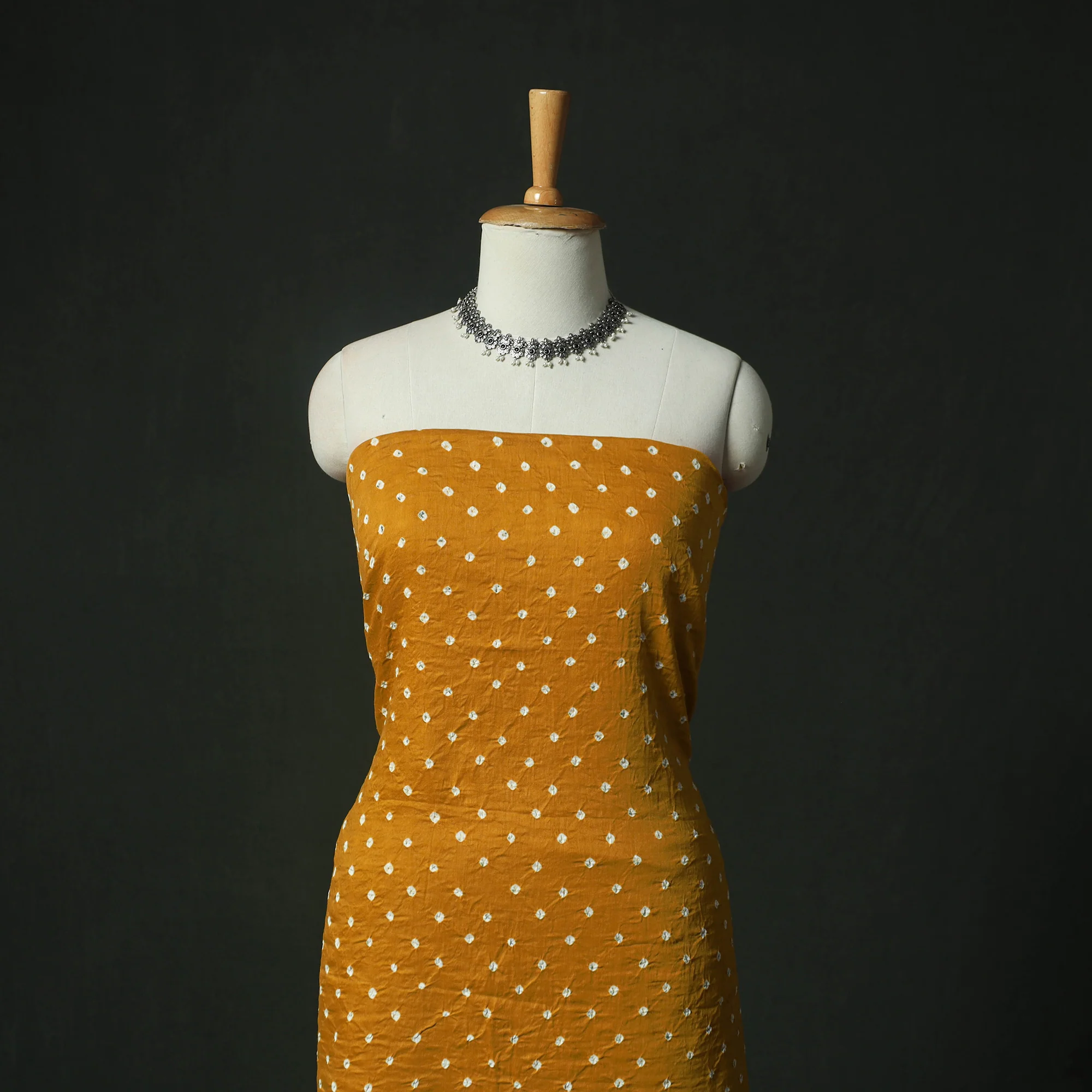 Yellow - Kutch Bandhani Tie-Dye Cotton 2pc Unstitched Dress Material Kurta Set with Earrings 15 - Image 2
