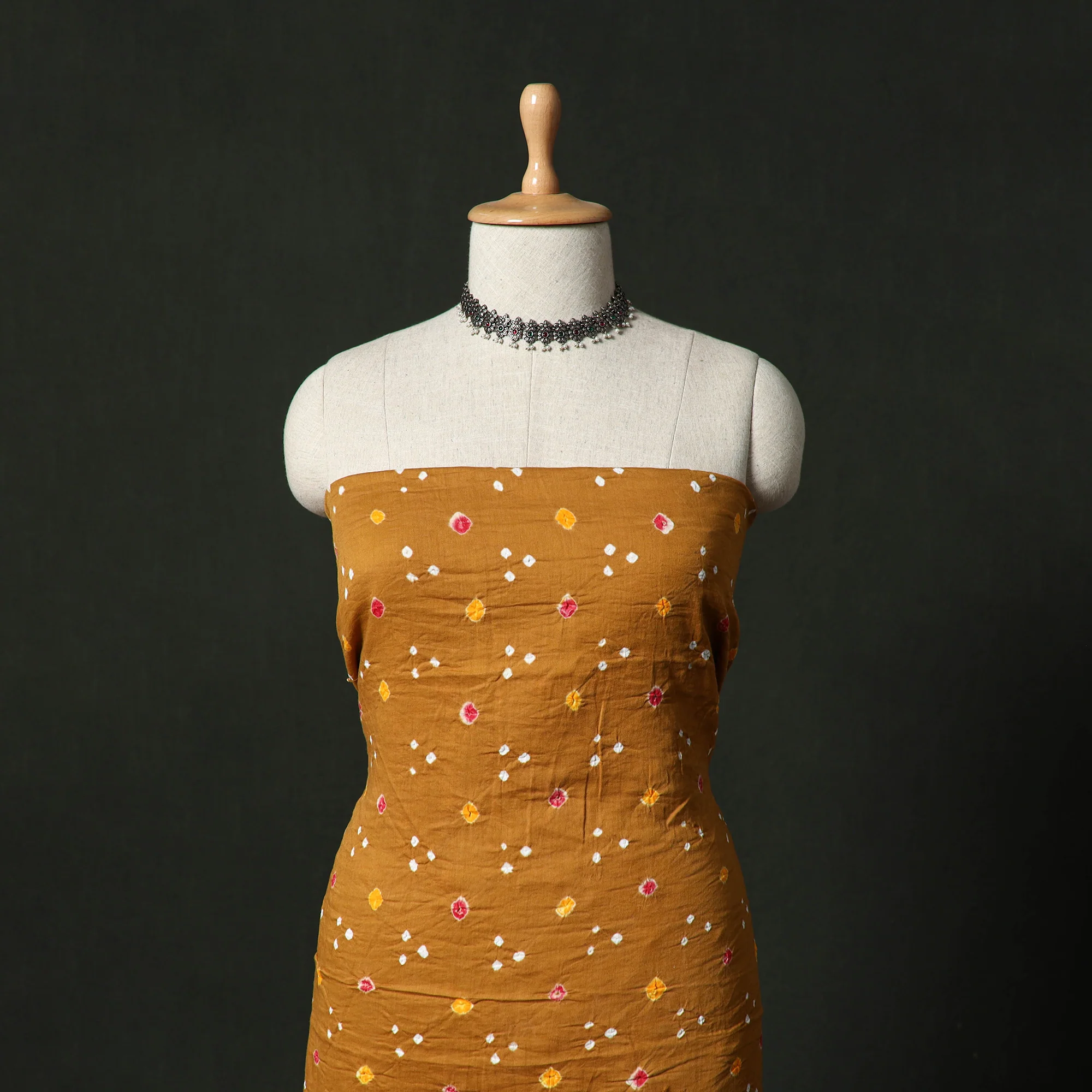 Kutch Bandhani Tie-Dye Cotton 2pc Unstitched Dress Material Kurta Set with Earrings 15 - Image 2