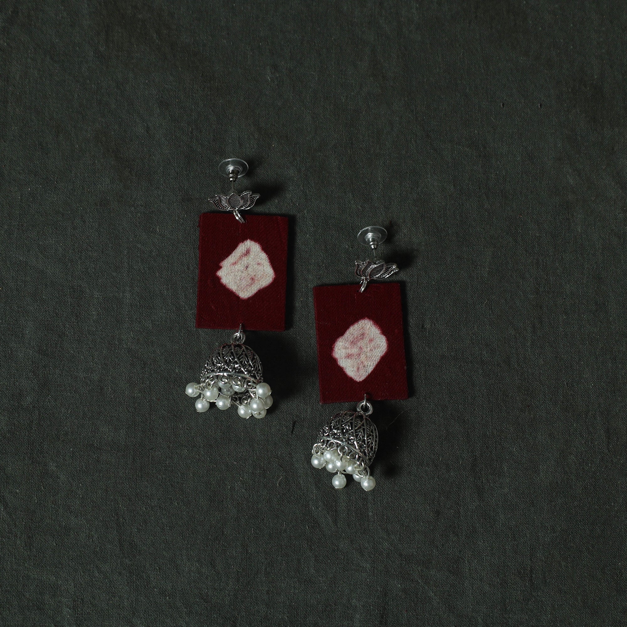 Maroon - Kutch Bandhani Tie-Dye Cotton 2pc Unstitched Dress Material Kurta Set with Earrings 16 - Image 5