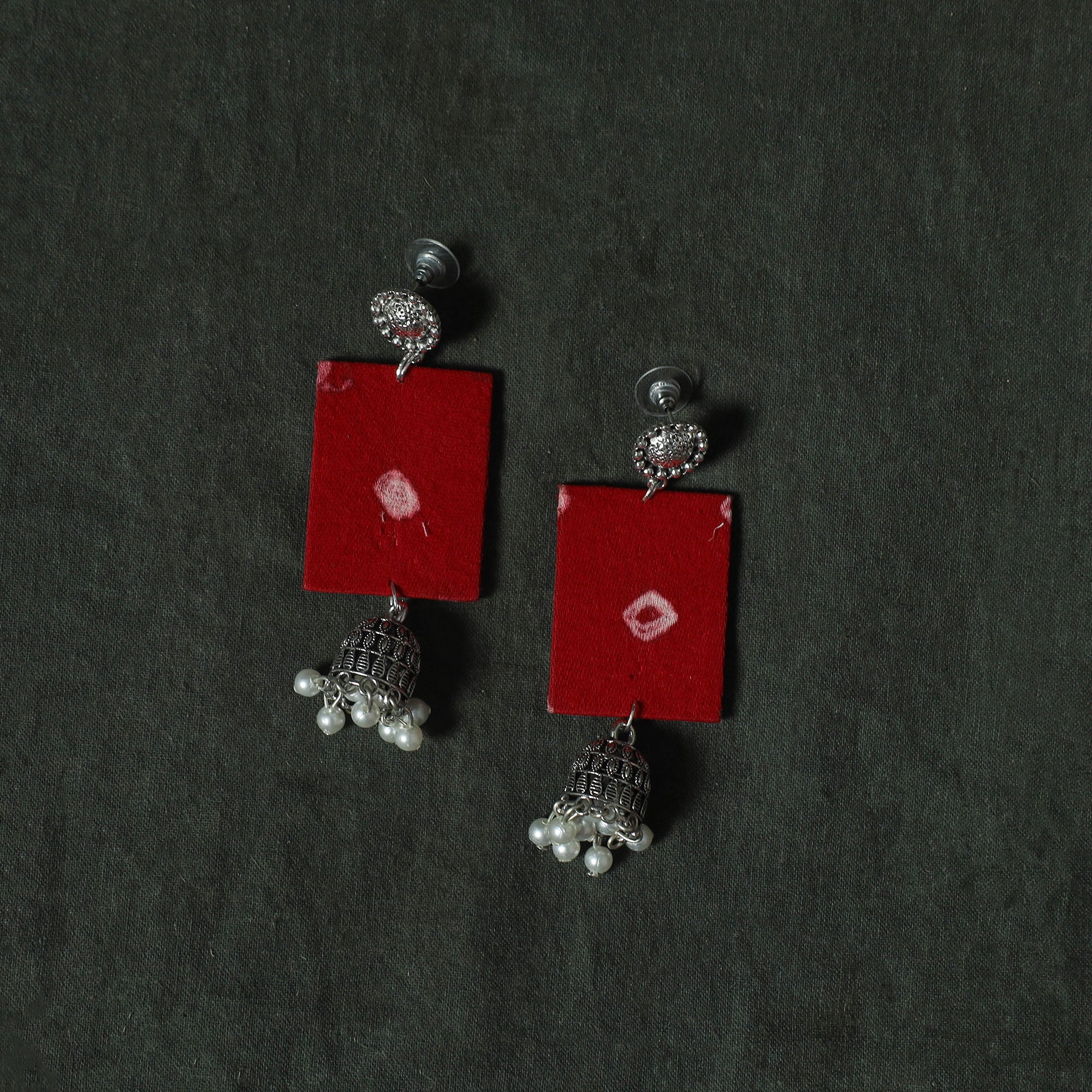 Red - Kutch Bandhani Tie-Dye Cotton 2pc Unstitched Dress Material Kurta Set with Earrings 19 - Image 5