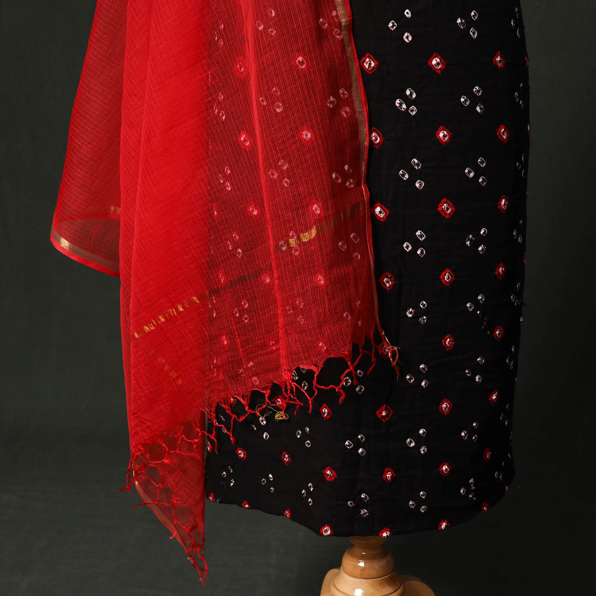Kutch Bandhani Tie-Dye Cotton 2pc Unstitched Dress Material Kurta Set with Earrings 20 - Image 4