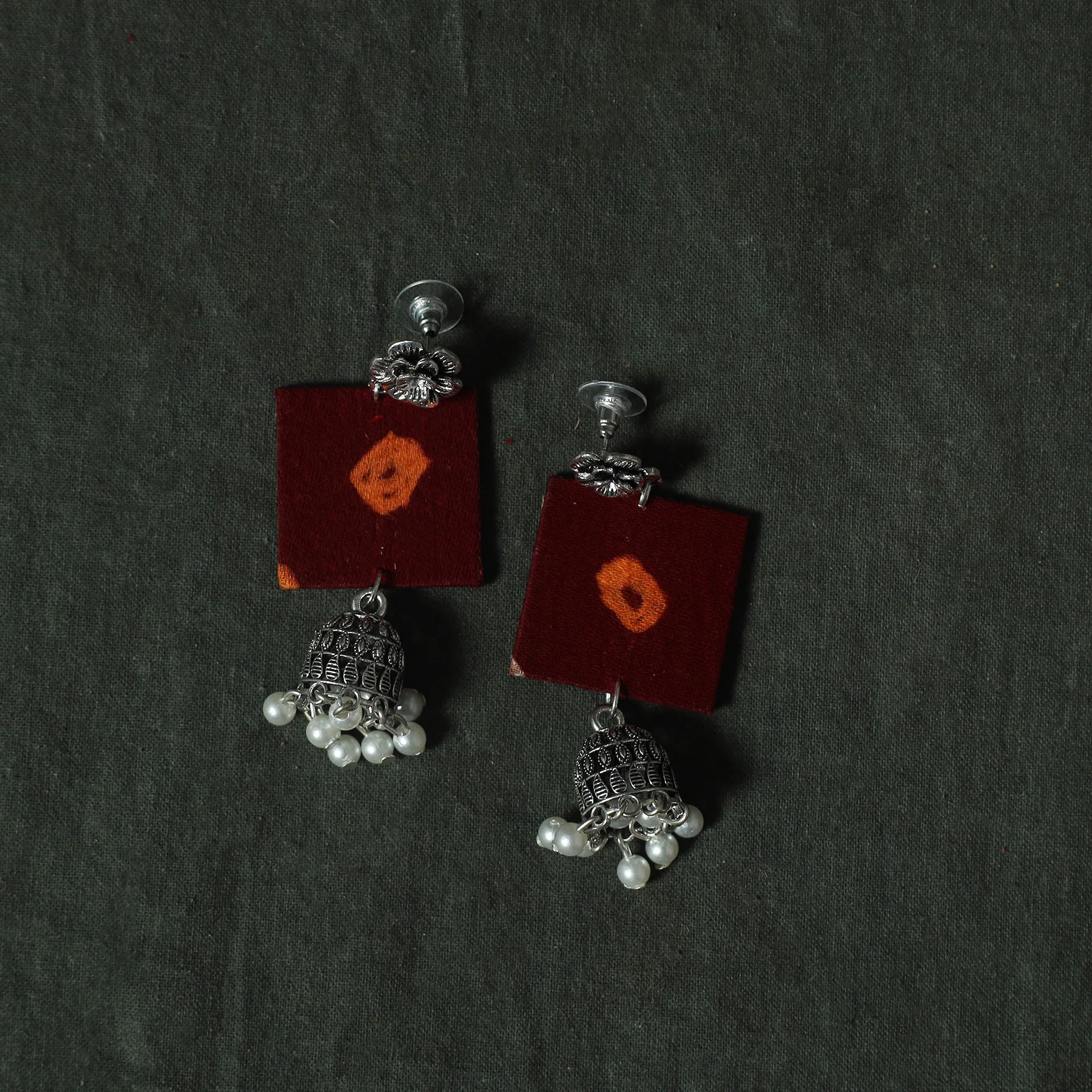 Maroon - Kutch Bandhani Tie-Dye Cotton 2pc Unstitched Dress Material Kurta Set with Earrings 22 - Image 5