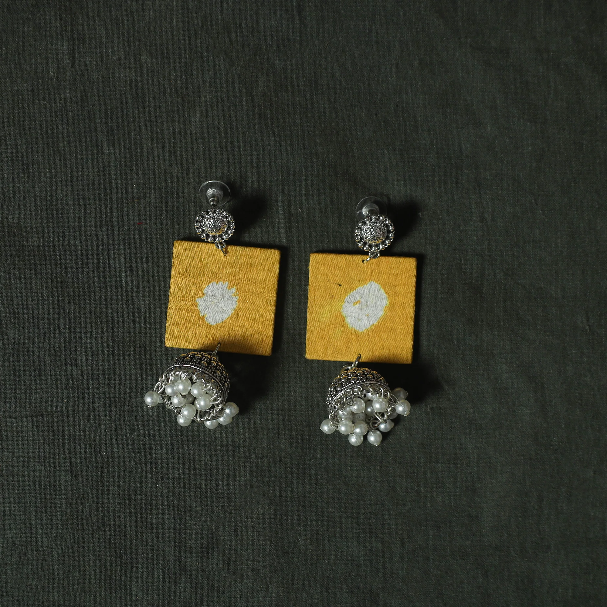 Yellow - Kutch Bandhani Tie-Dye Cotton 2pc Unstitched Dress Material Kurta Set with Earrings 26 - Image 5