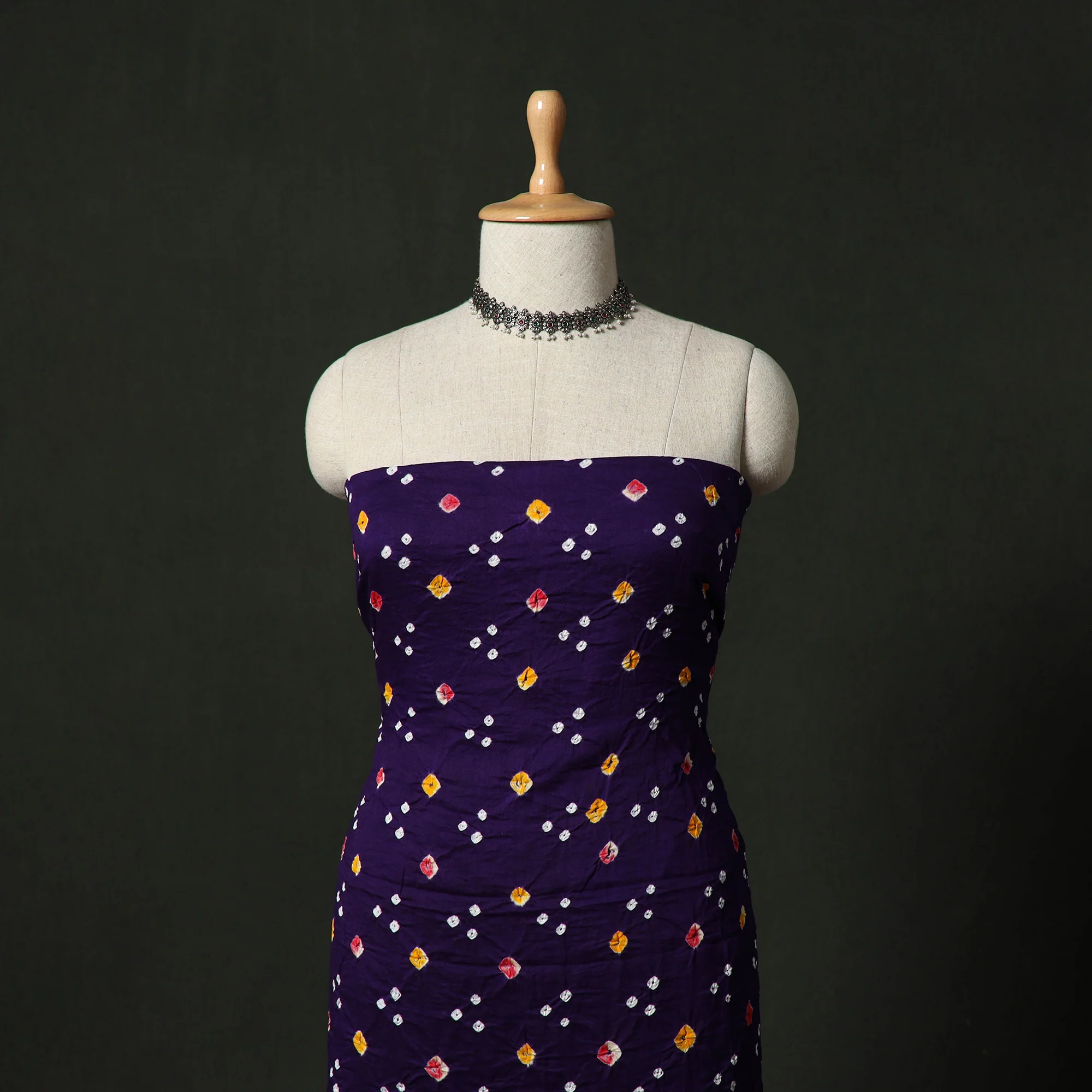 Kutch Bandhani Tie-Dye Cotton 2pc Unstitched Dress Material Kurta Set with Earrings 29 - Image 2