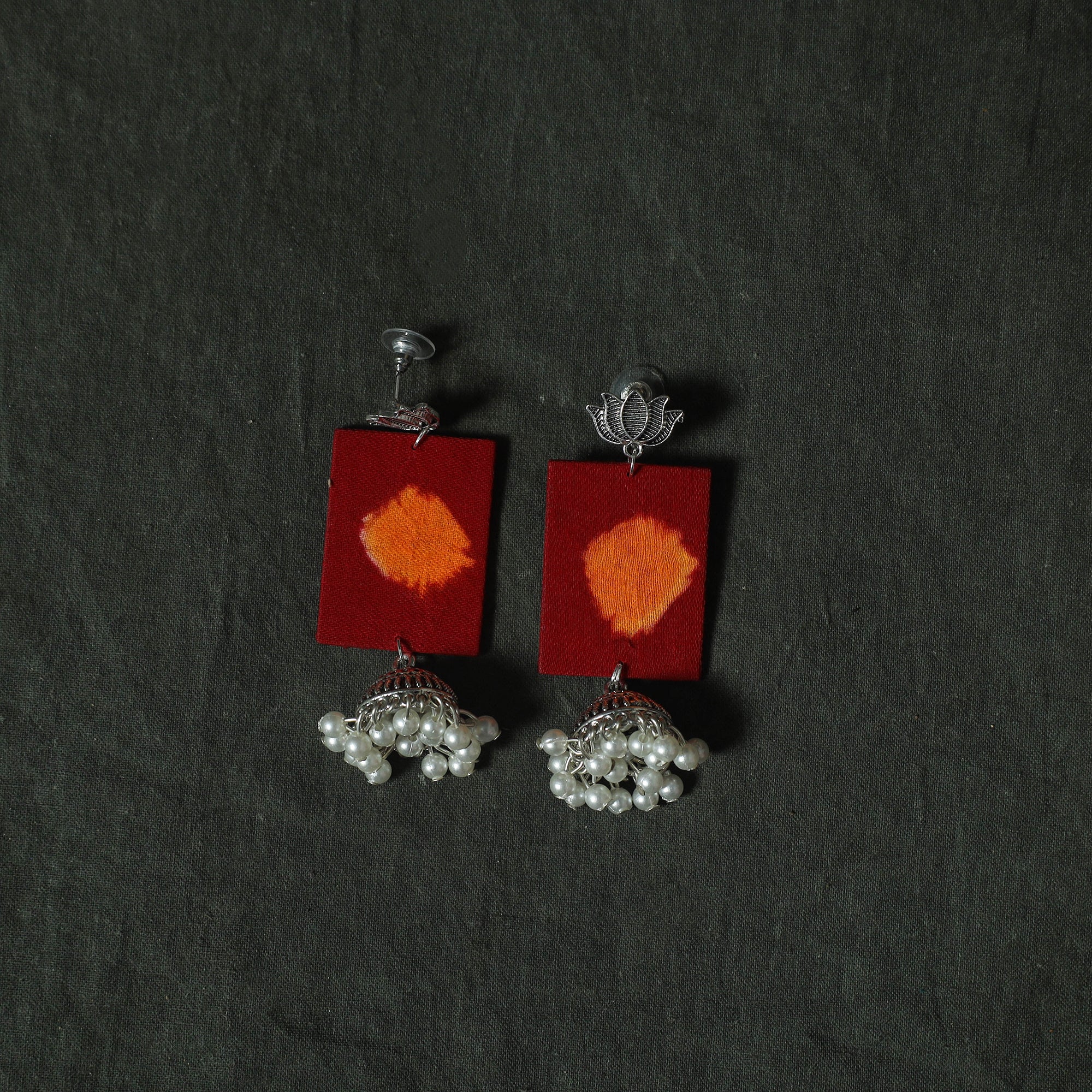 Red - Kutch Bandhani Tie-Dye Cotton 2pc Unstitched Dress Material Kurta Set with Earrings 31 - Image 5
