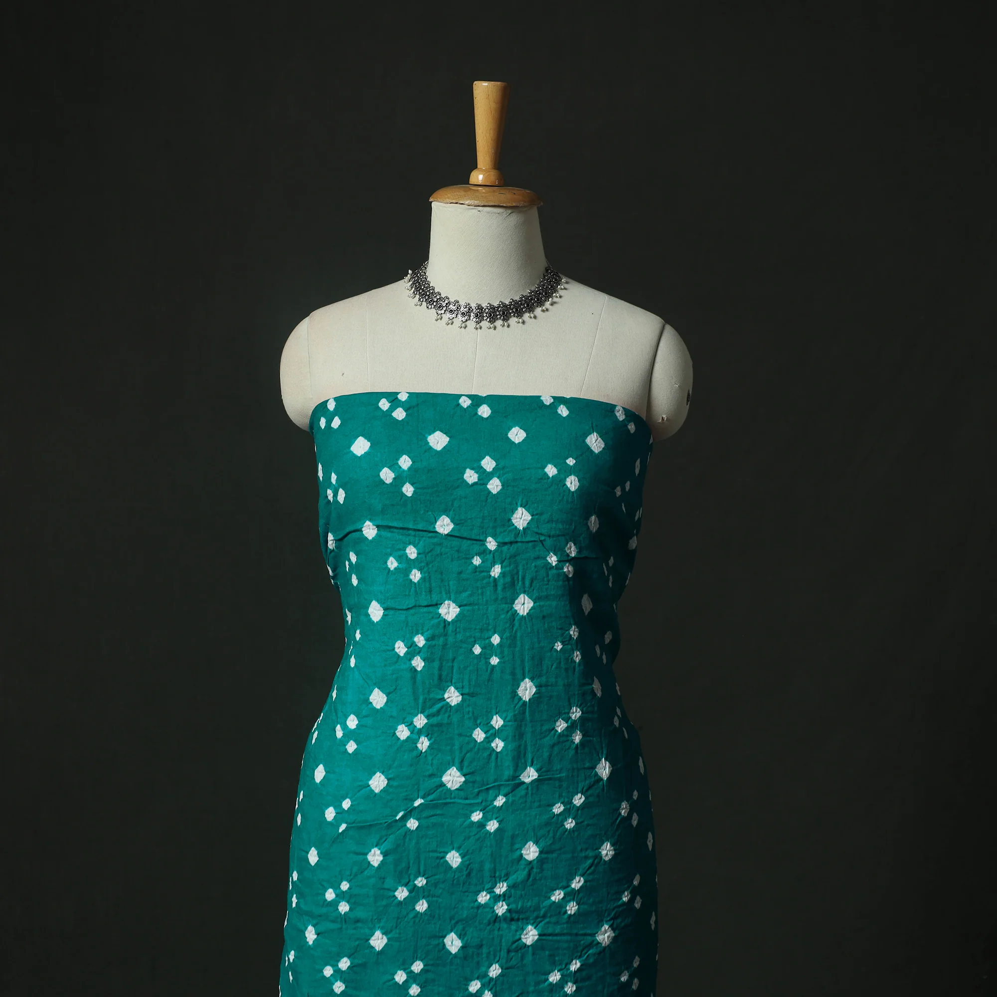Green - Kutch Bandhani Tie-Dye Cotton 2pc Unstitched Dress Material Kurta Set with Earrings 32 - Image 2