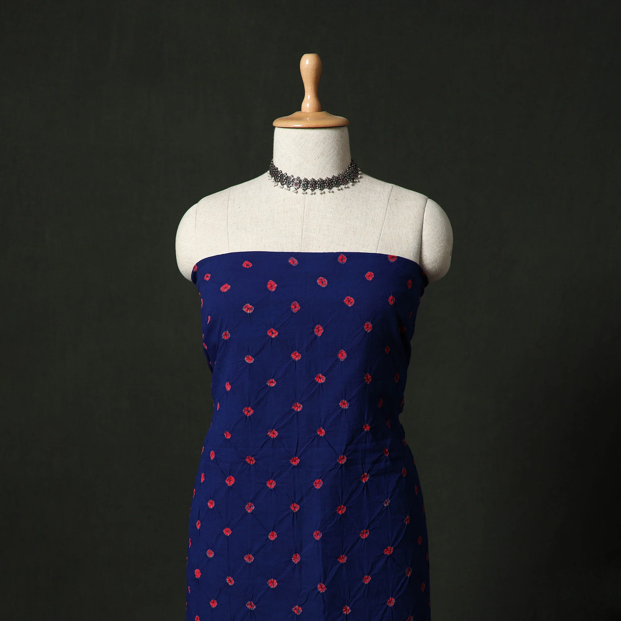 Kutch Bandhani Tie-Dye Cotton 2pc Unstitched Dress Material Kurta Set with Earrings 33 - Image 2