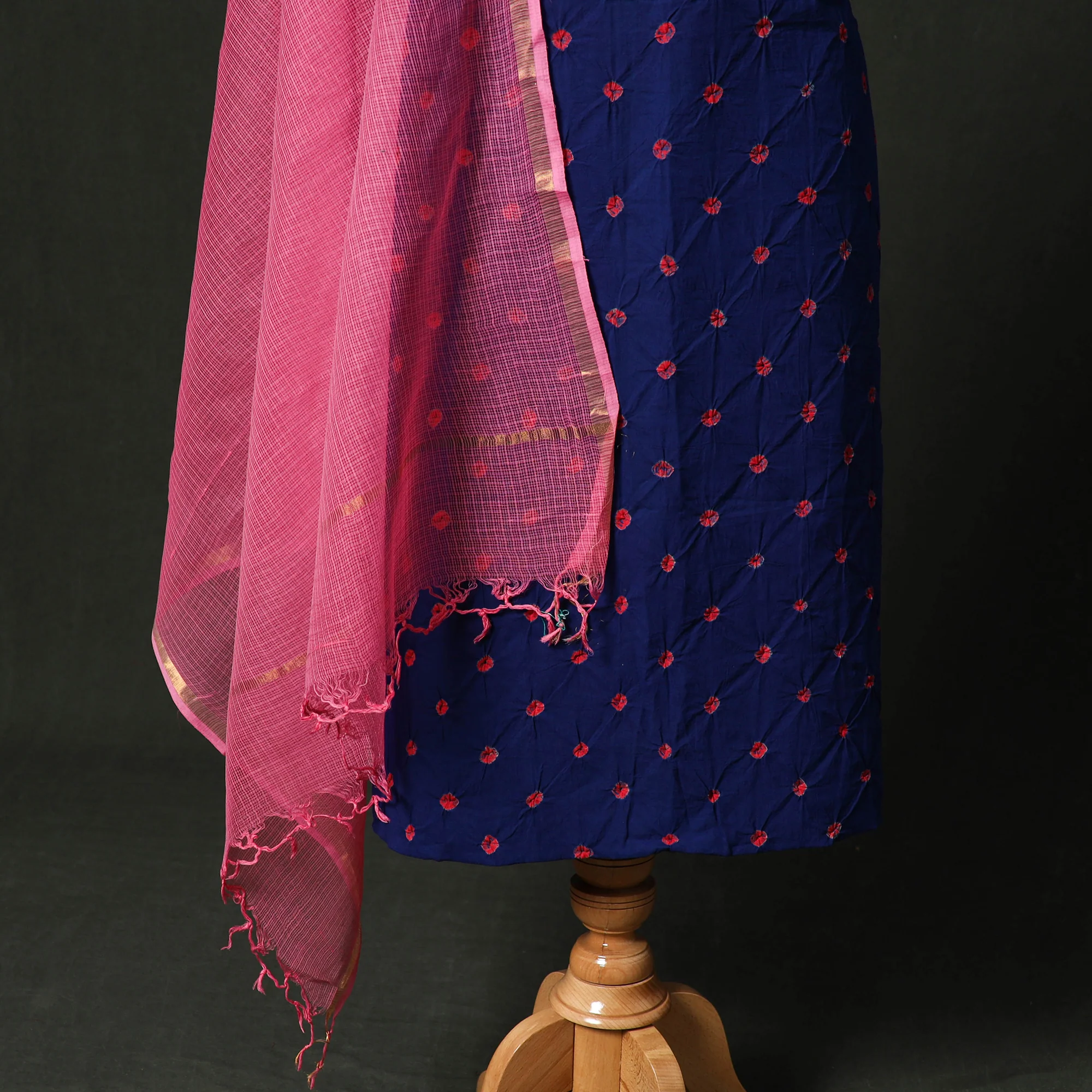Kutch Bandhani Tie-Dye Cotton 2pc Unstitched Dress Material Kurta Set with Earrings 33 - Image 4
