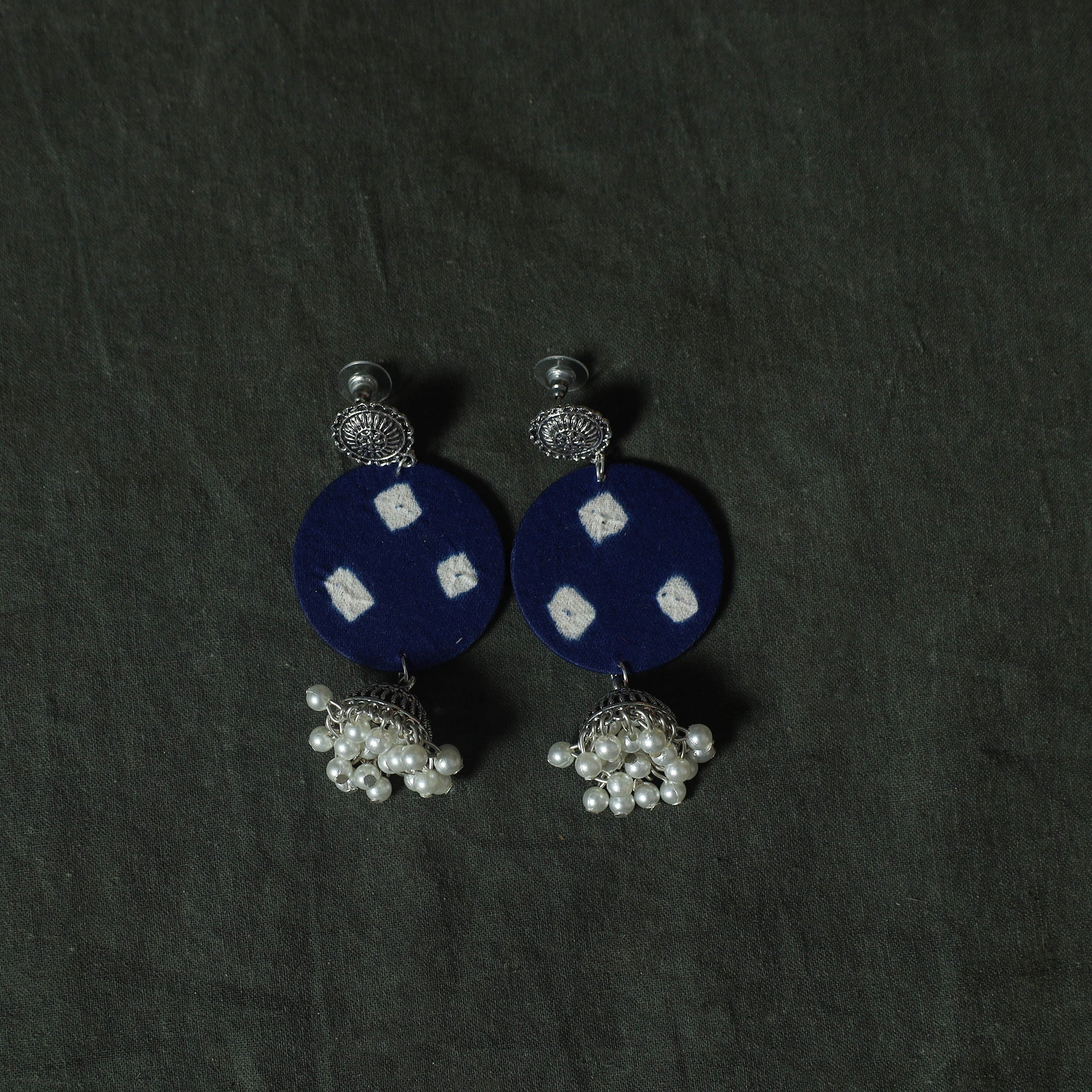 Blue - Kutch Bandhani Tie-Dye Cotton 2pc Unstitched Dress Material Kurta Set with Earrings 35 - Image 5