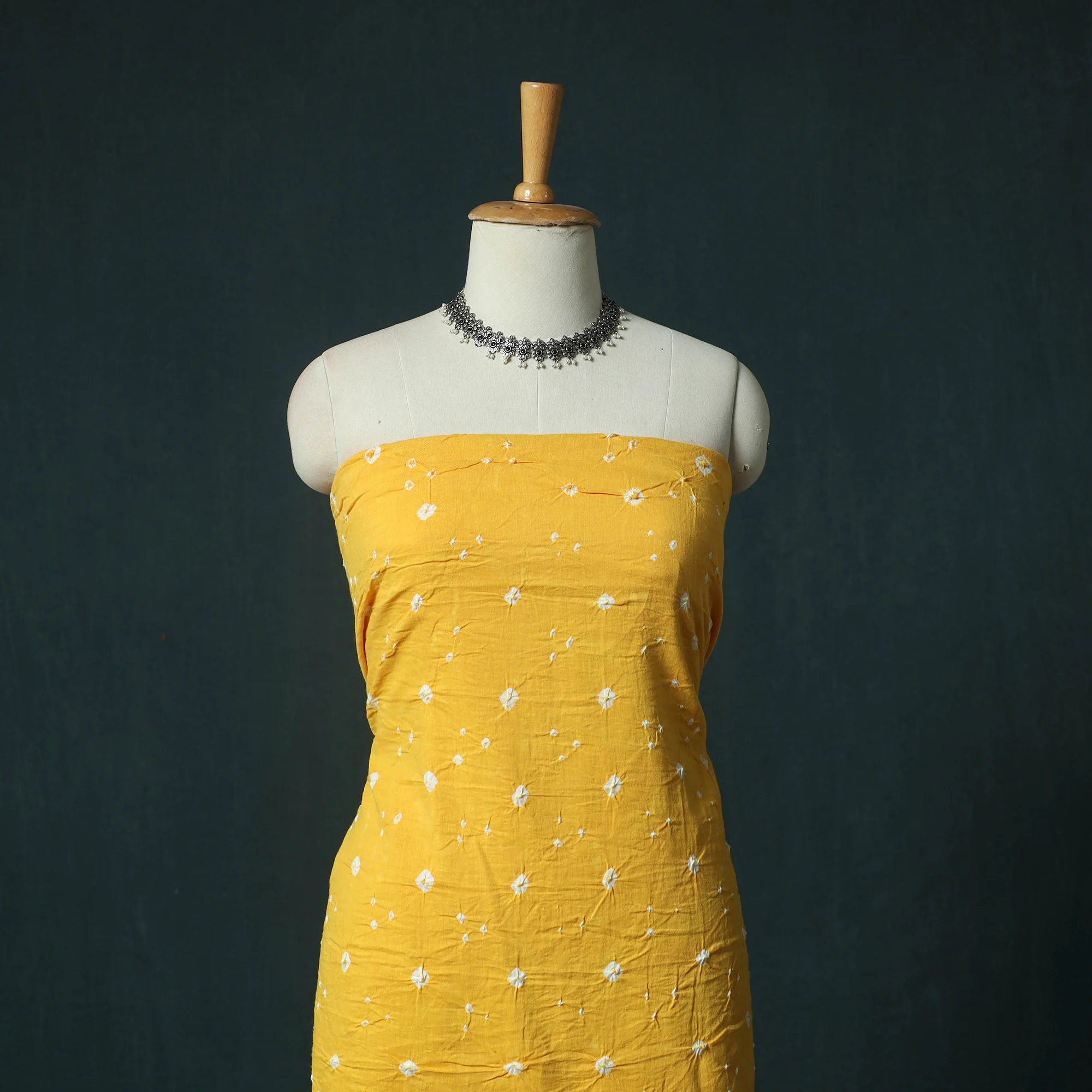 Yellow - Kutch Bandhani Tie-Dye Cotton 2pc Unstitched Dress Material Kurta Set with Earrings 36 - Image 2
