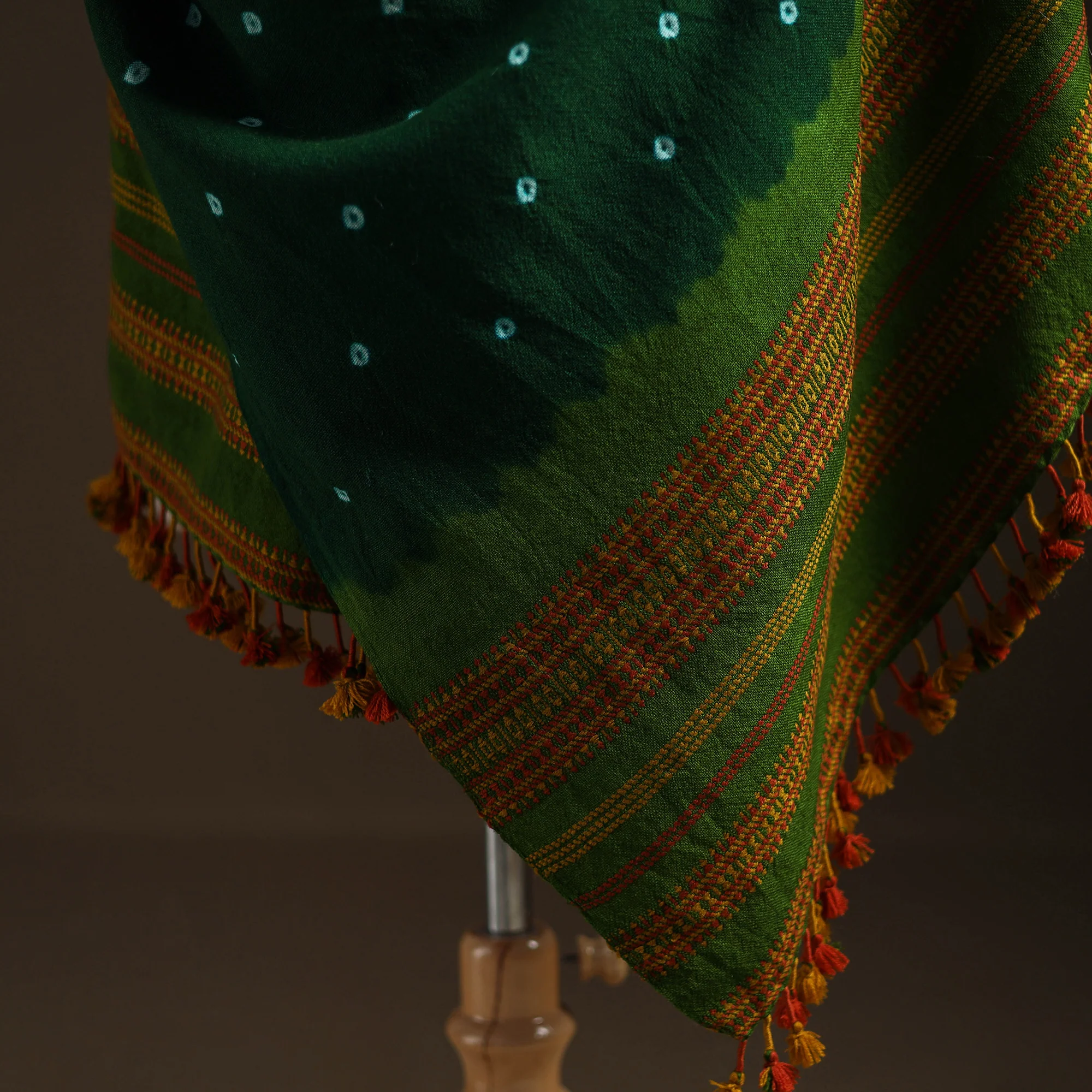 Kutch Bandhani Tie-Dye Handwoven Merino Wool Shawl 10 - Image 4