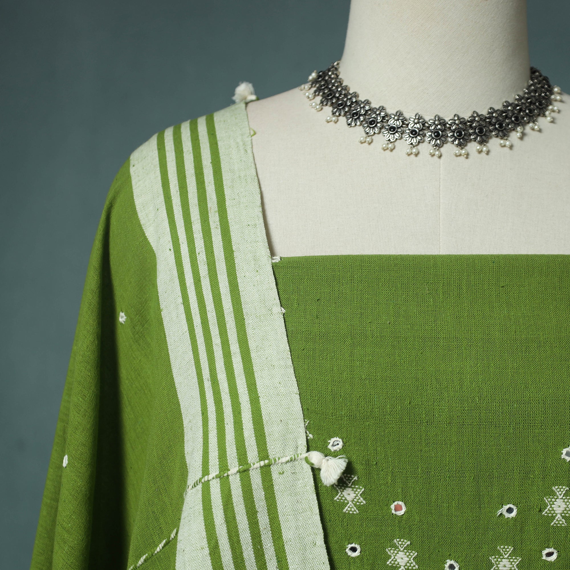 Kutch Bhujodi Handloom Kala Cotton 3pc Unstitched Dress Material Suit Set 01 - Image 3