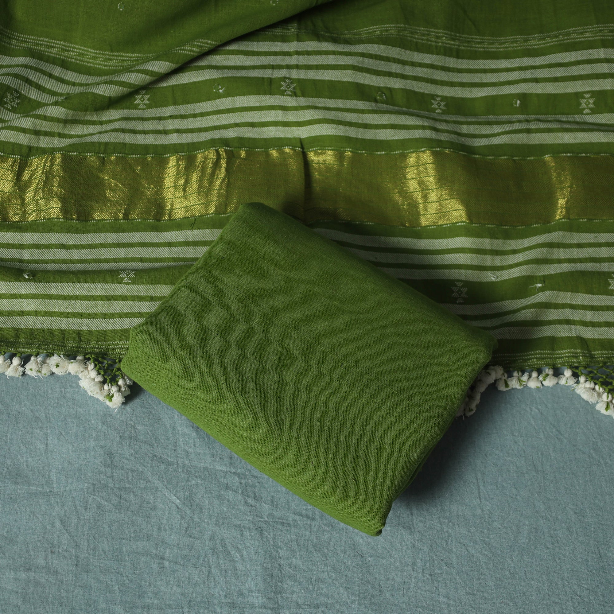 Kutch Bhujodi Handloom Kala Cotton 3pc Unstitched Dress Material Suit Set 01 - Image 5