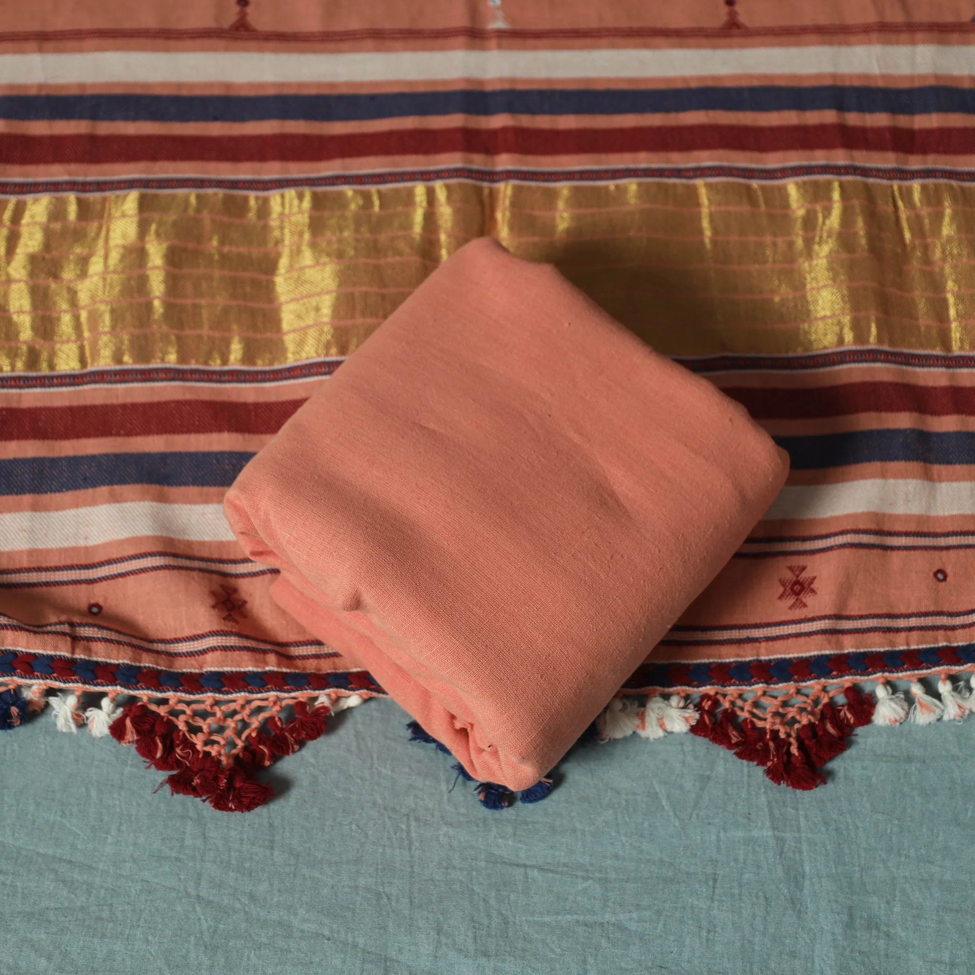 Kutch Bhujodi Handloom Kala Cotton 3pc Unstitched Dress Material Suit Set 03 - Image 5