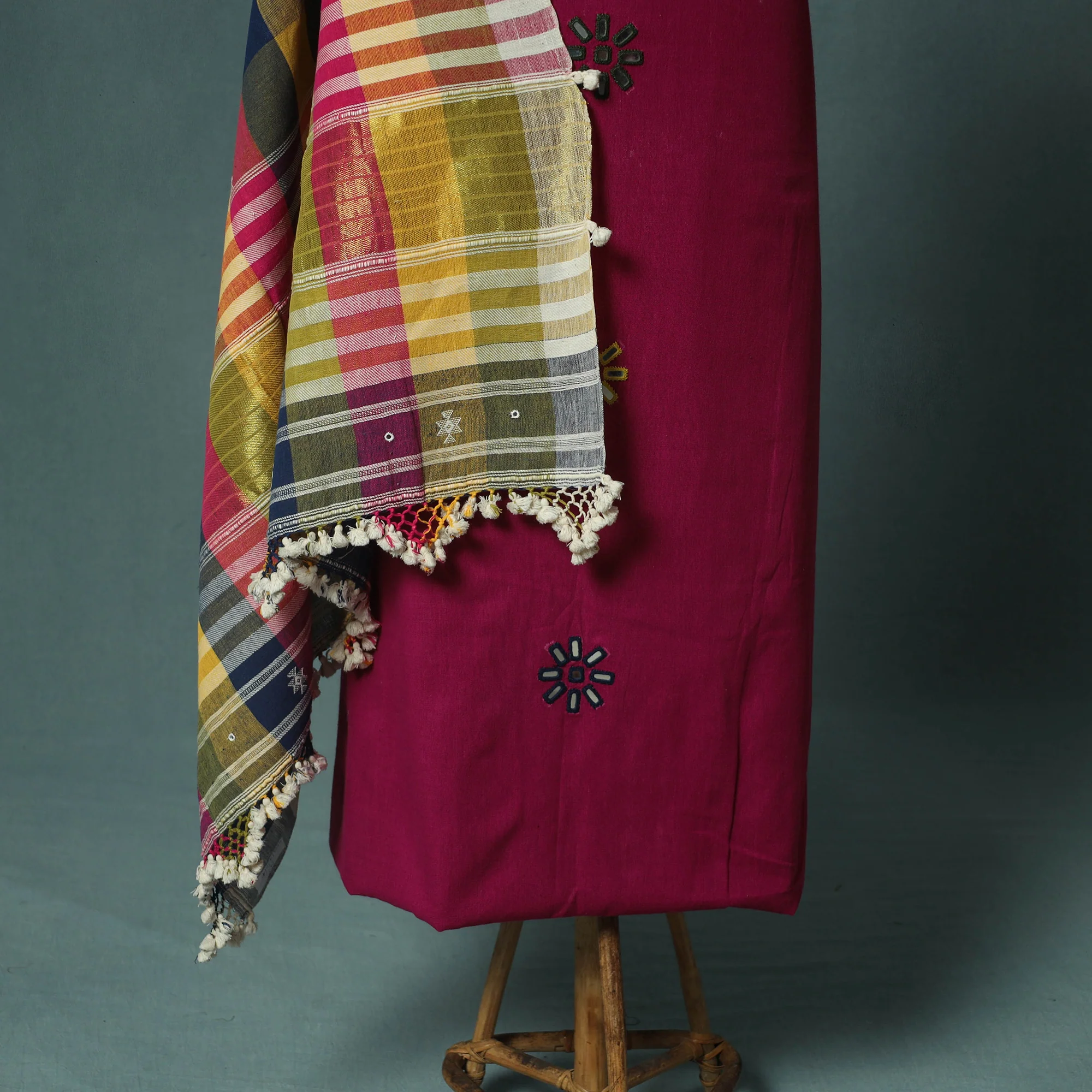 Kutch Bhujodi Handloom Kala Cotton 3pc Unstitched Dress Material Suit Set 04 - Image 4