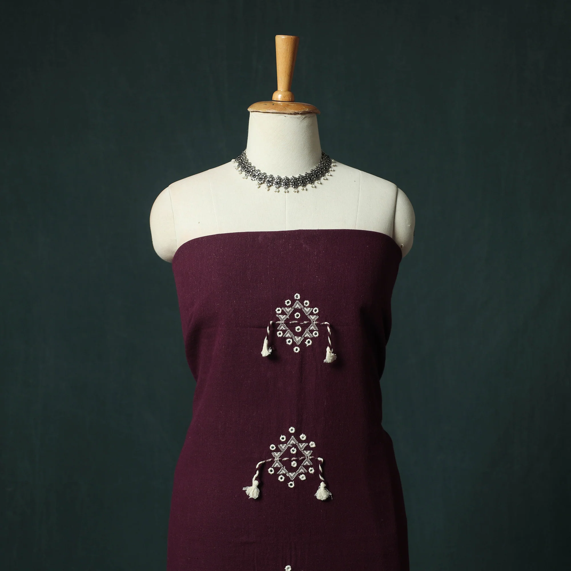 Purple - Kutch Bhujodi Handloom Kala Cotton 3pc Unstitched Dress Material Suit Set 05 - Image 2